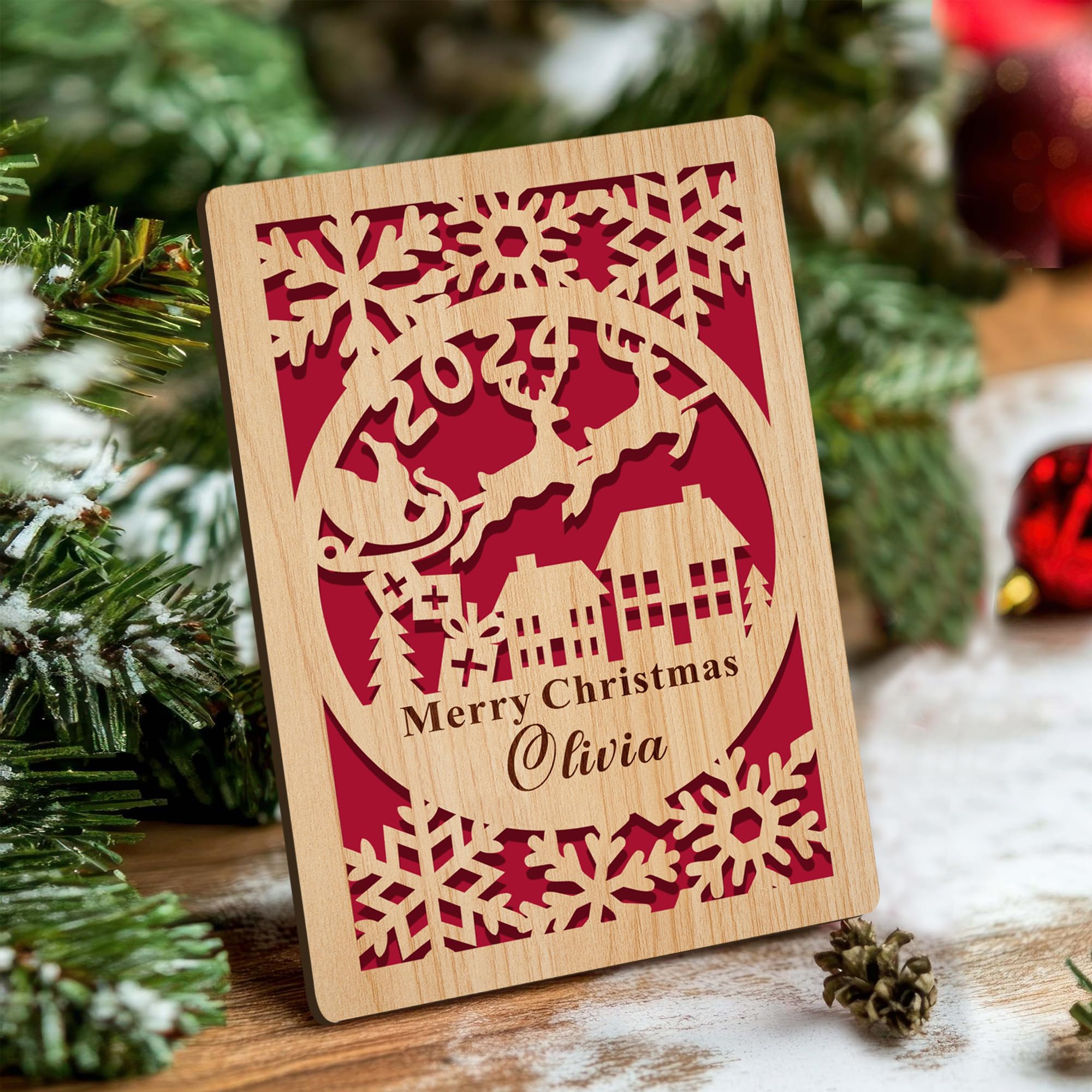 EDSG Personalized Wooden Christmas Cards Personalized Merry Christmas Cards Personalized Xmas Cards Custom Greeting Cards Gifts for Women Daughter (Design 1)