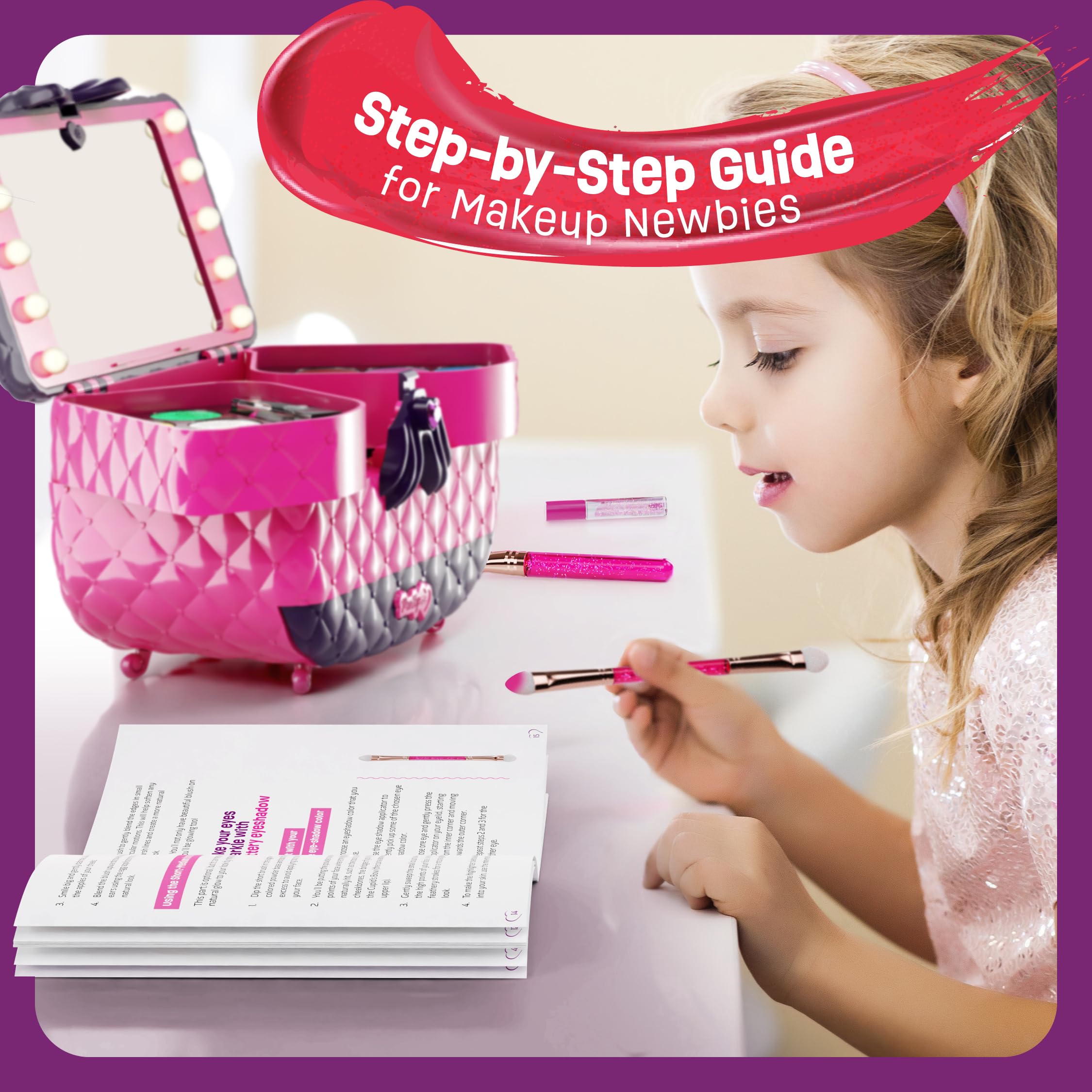 Light Up Makeup Kit for Kids - Real Girls Make Up Sets - Gifts Little Girl 3 4 5 6 7 8 Year Old Ages - Christmas Toys Birthday Gift Ideas Age 3-10 Years - Maquillaje para Niñas - Pretend Play Kits