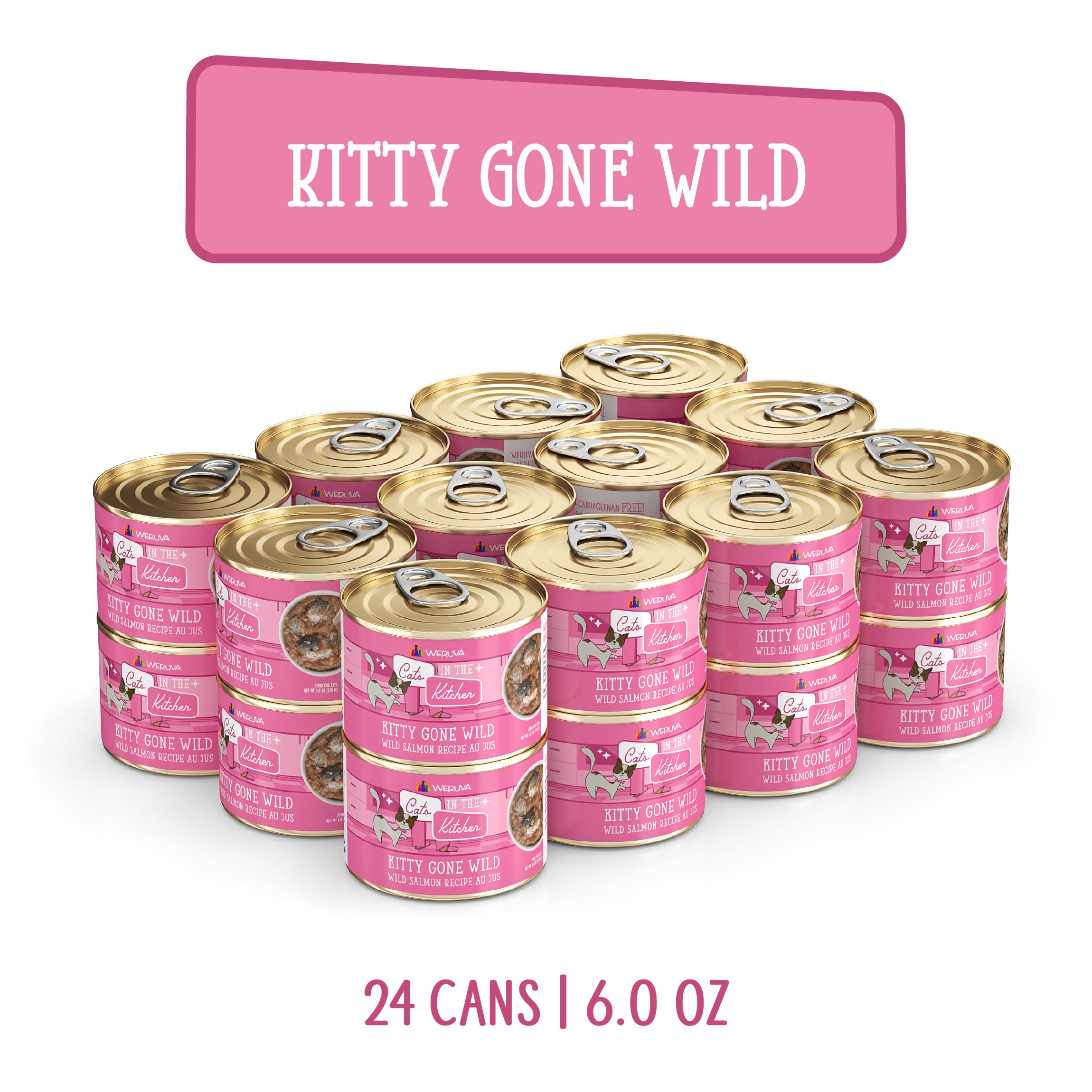 Weruva Cats in The Kitchen, Kitty Gone Wild with Wild Salmon Au Jus Cat Food, 6oz Can (Pack of 24)