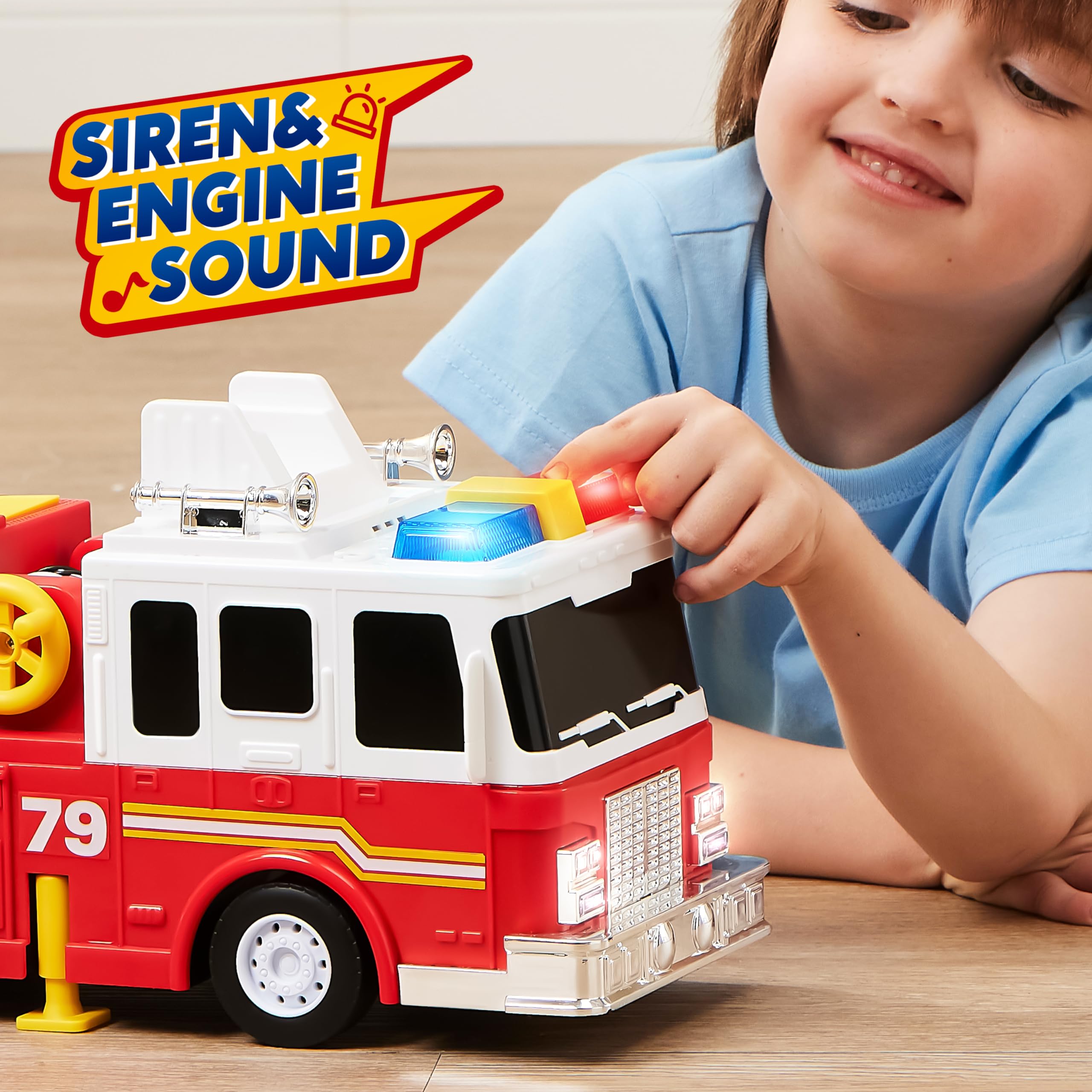 JOYIN Extra Large 33-inch Ladder Fire Truck Toy for Kids 3+ - Lights, Sirens, Hose, Pump