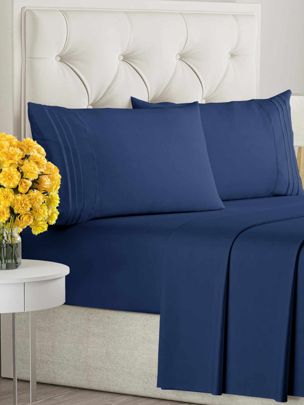 Full Size 4 Piece Sheet Set - Comfy Breathable & Cooling Sheets - Hotel Luxury Bed Sheets for Women & Men - Deep Pockets, Easy-Fit, Extra Soft & Wrinkle Free Sheets - Navy Blue Oeko-Tex Bed Sheet Set