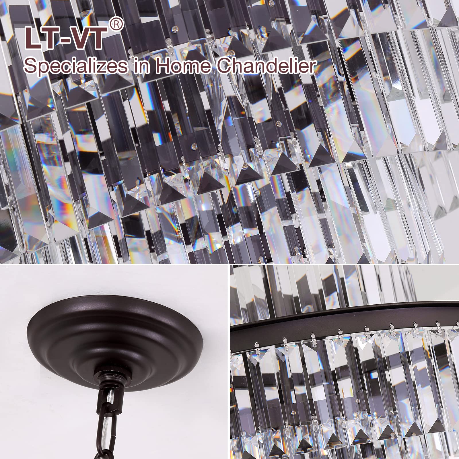 Modern Crystal Chandeliers Brown Round 24 inch Lights & Hanging Classic, Pendant Ceiling Chandelier Lighting Fixture 5-Tier for Dining Room Living Room Bed Room Entryway