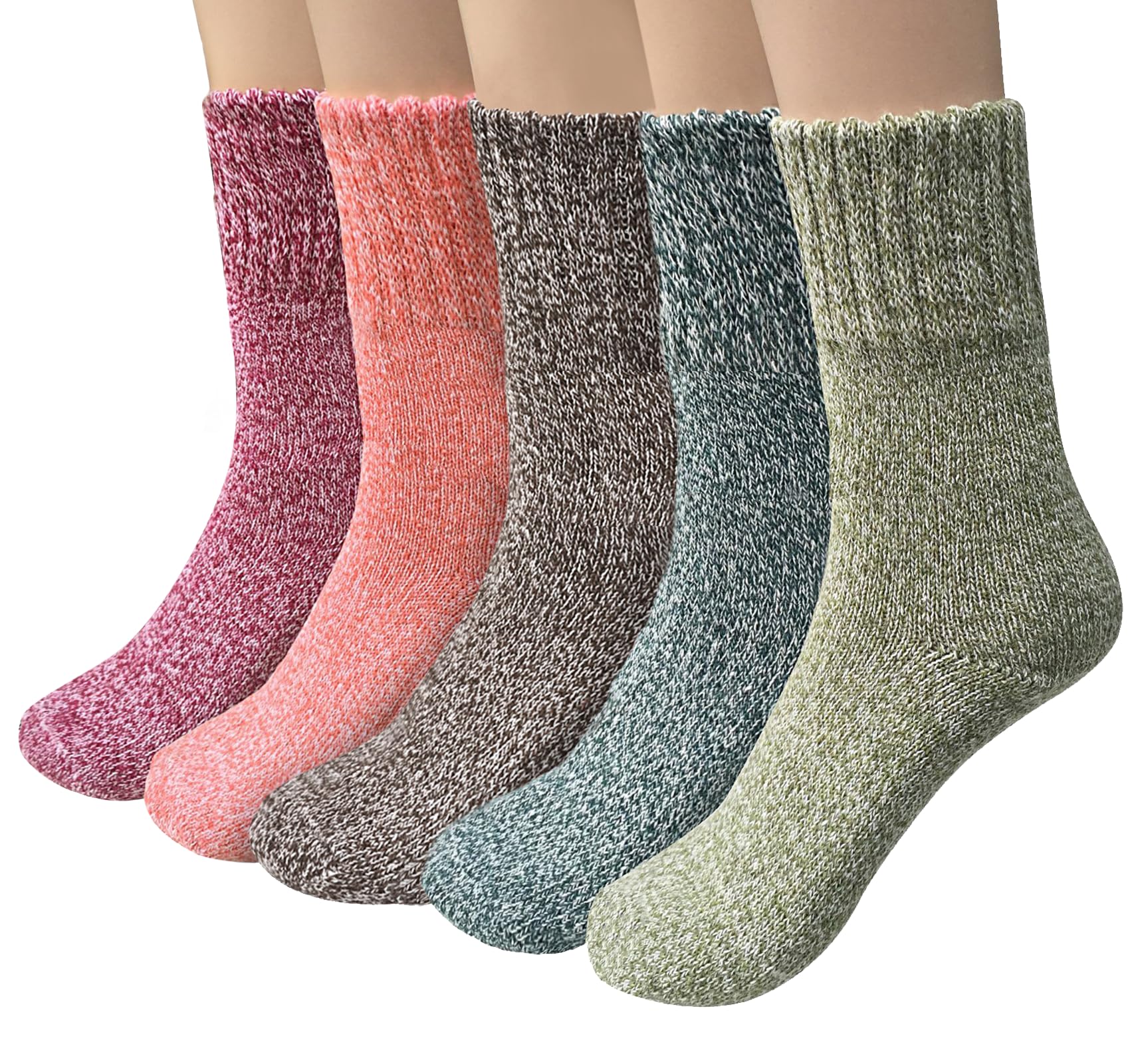 YSense 5 Pairs Womens Wool Socks Thick Knit Warm Winter Socks Cozy Comfy Socks Gifts for Women