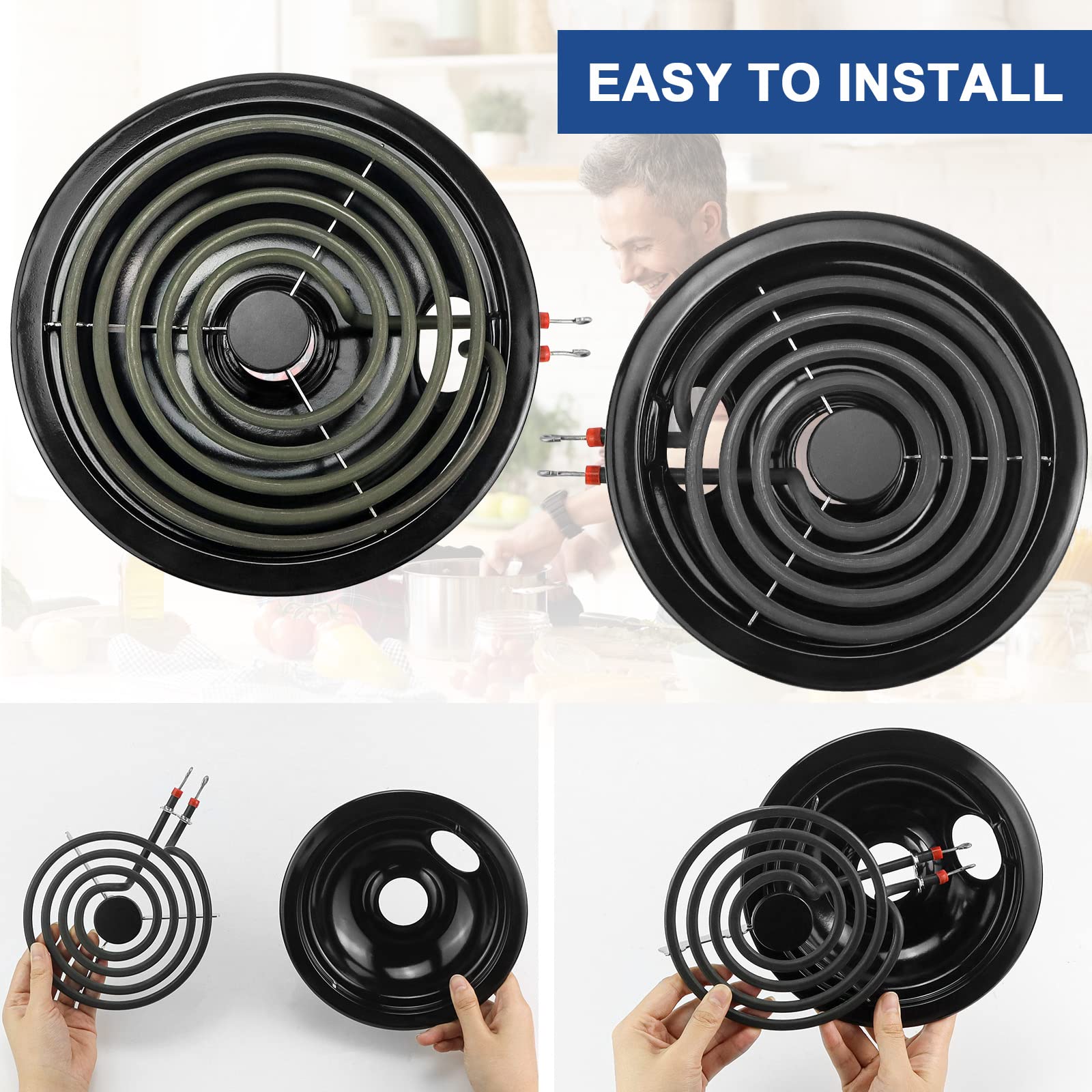 5304430149 5304430150 Porcelain Black Drip Pans Set & MP22YA Electric Range Burner Element Unit Set Compatible with Frigi-daire Ken-more Range Oven/Stove Replaces 318067041 318067051 by Fetechmate