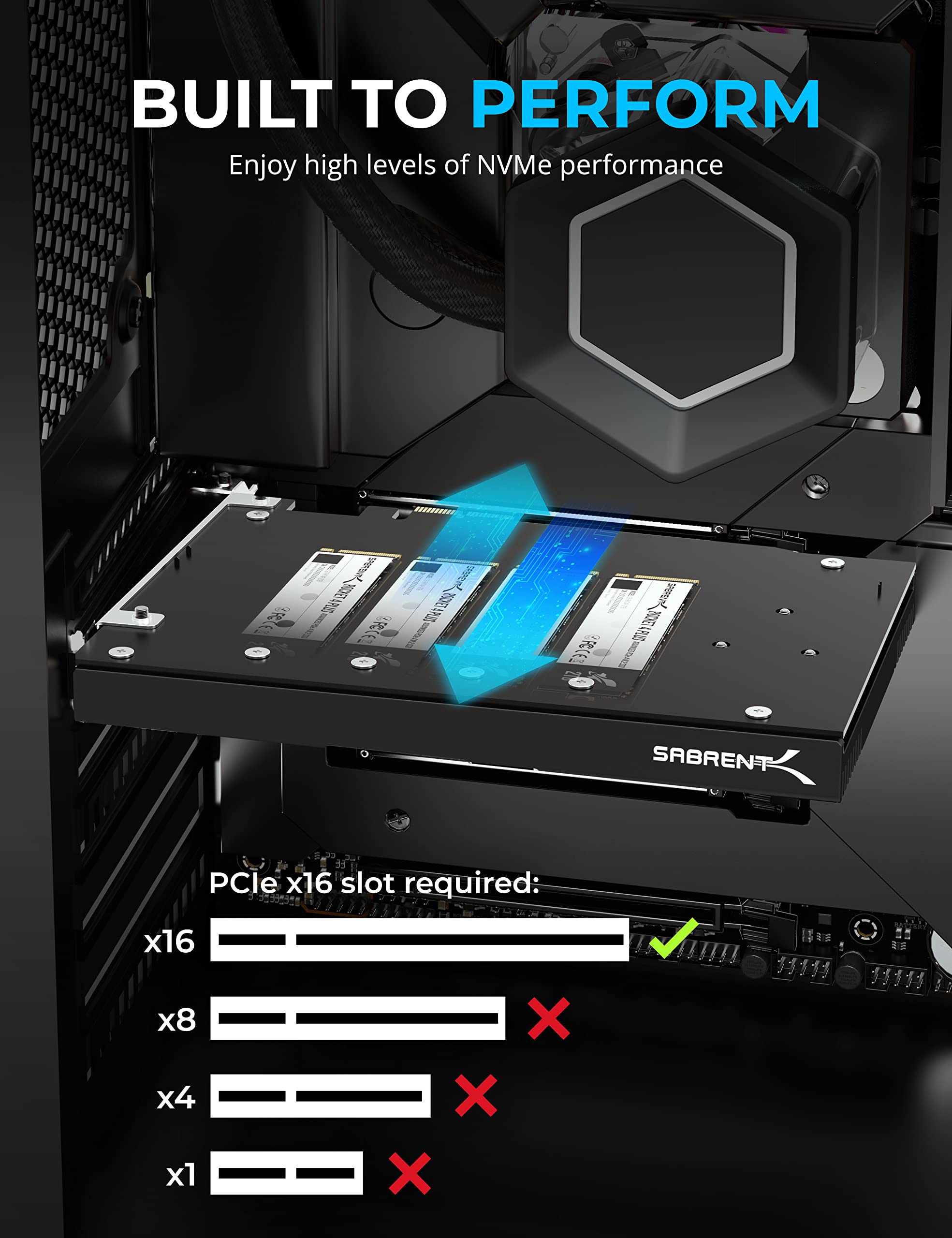 SABRENT 4-Drive NVMe SSD to PCIe 4.0 X 16 Adapter Card with Active Cooling [EC-P4BF]