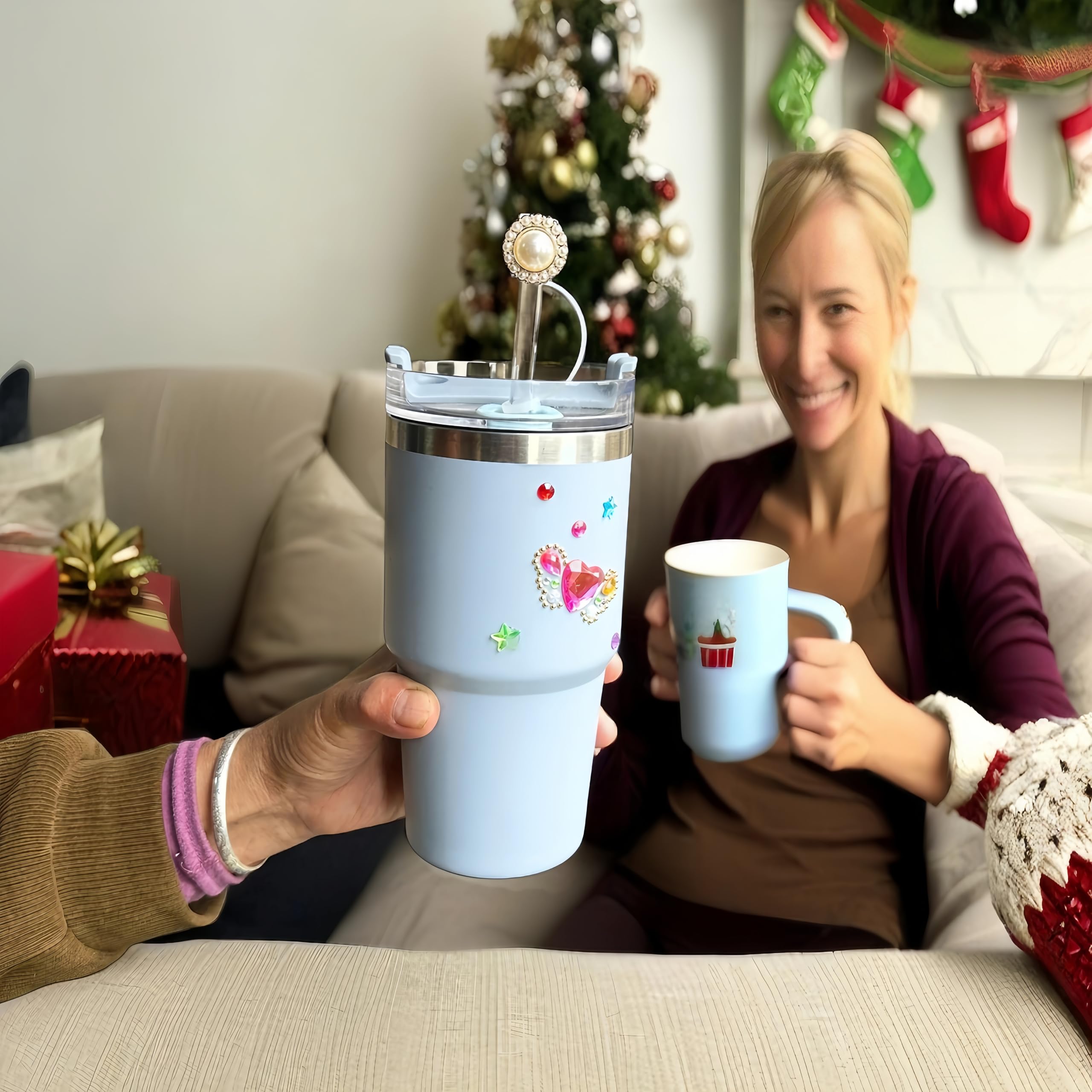 YKIAMGH 210pcs Water Bottle Stickers and 5pcs Peal Strraw Toppers for Stanley