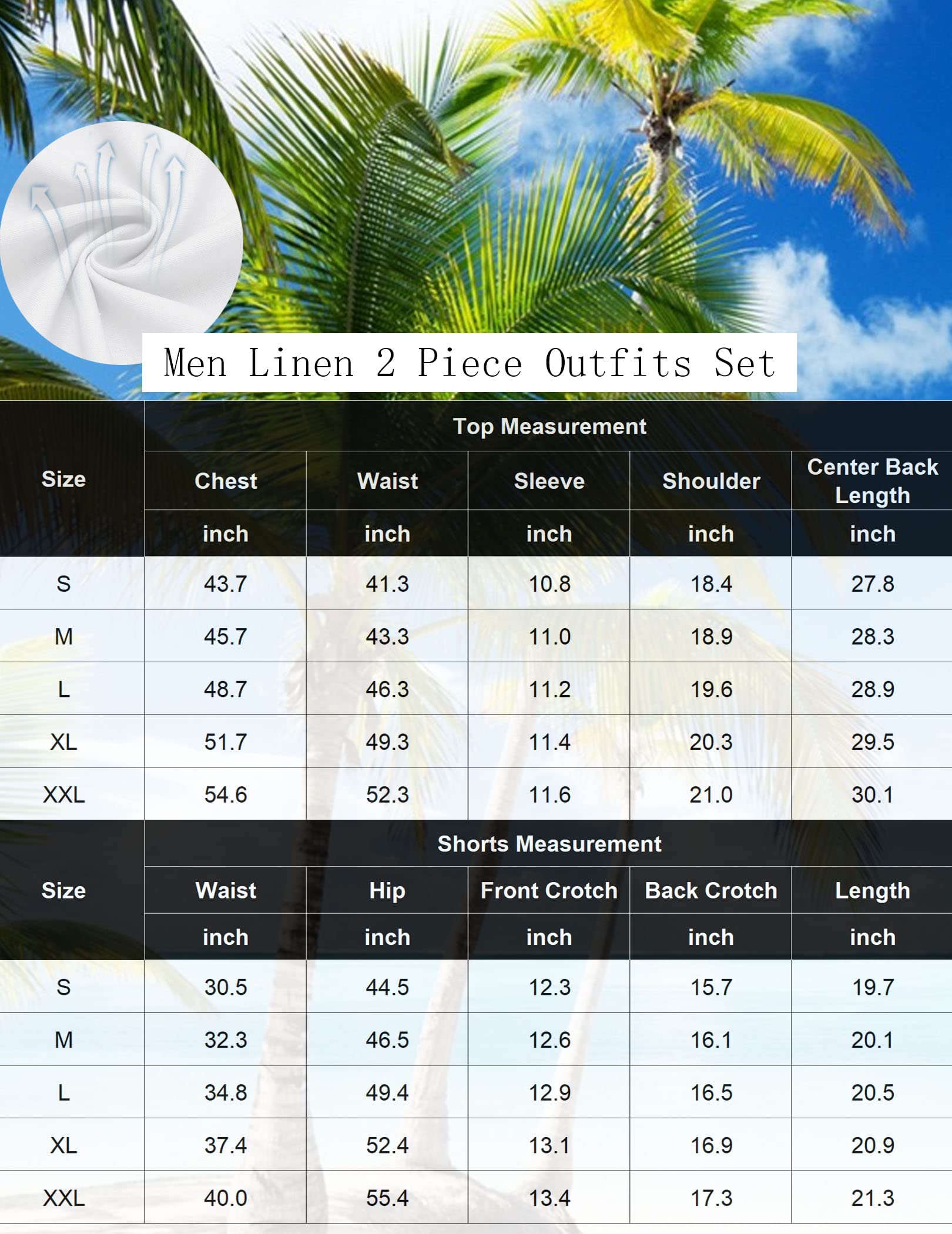 COOFANDY Men Linen Short Set 2 Piece Beach Hippie Shirts Elastic Waist Shorts Outfit white