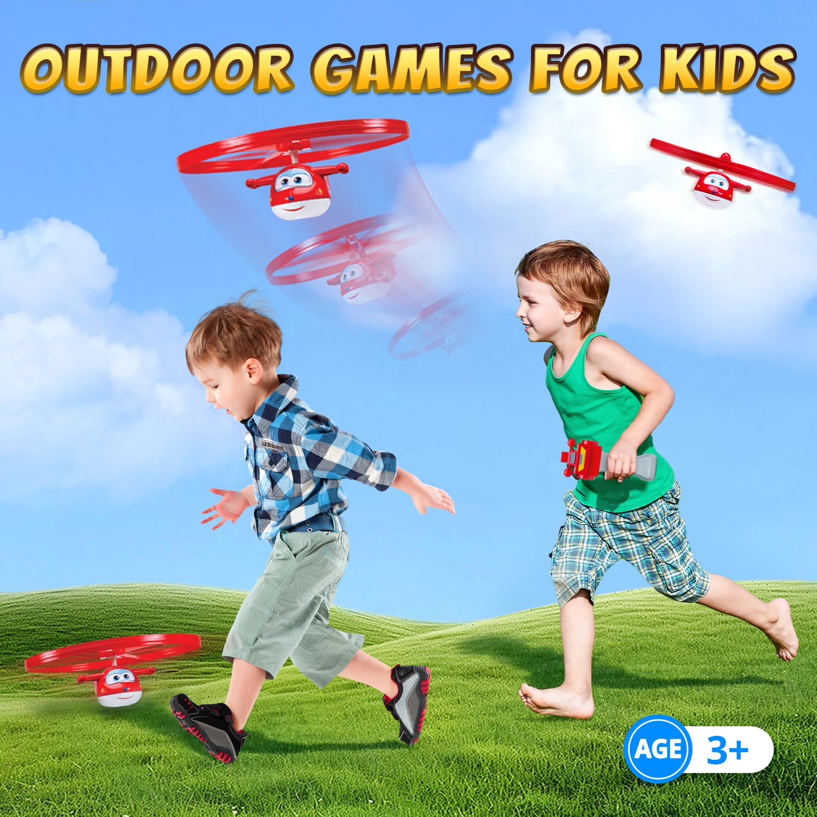 Super Wings Flying Toys, Jett Flying Toys for Kids Ages 3-5 4-8, Fun Outdoor Flying Disc Launcher Toys, Airplane Outside Flying Toys for Kids Boys Girls 3 4 5 6 7 8 Year Old