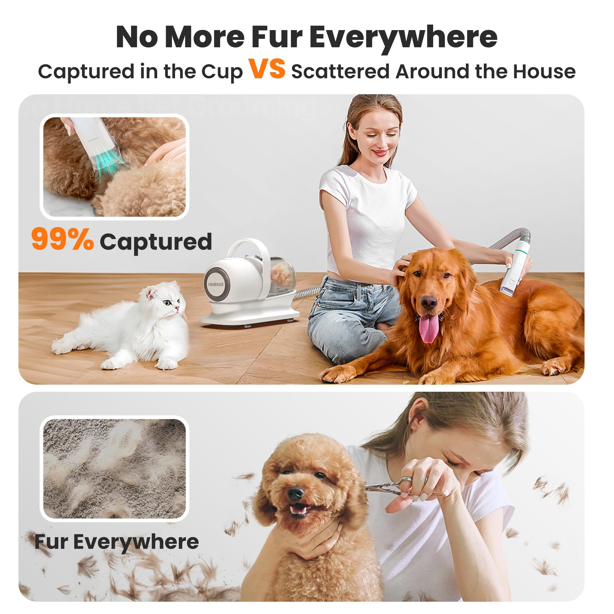 Neakasa P1 Pro Dog Grooming Vacuum Kit, 6-in-1 Pet Hair Grooming with Clippers and Vacuum, 9000Pa Suction, Low Noise, 1L Dust Cup for Home Shedding & Trimming