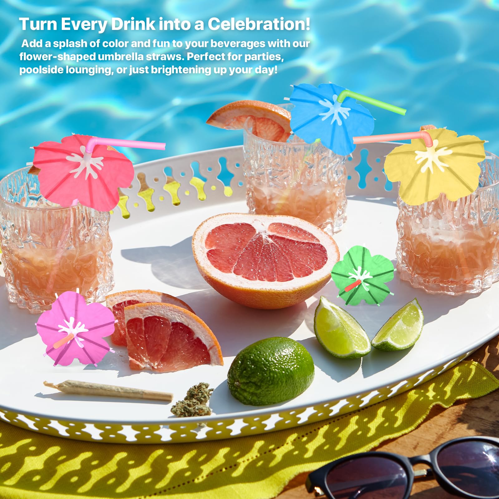【100 PCS】Umbrella Straws for Drinks - Colorful Cocktail Straws with Mini Umbrellas, Tiki Party Supplies, Hawaiian Luau Tropical Theme, Parasol Drink Straws for Margarita, Pina Colada, Beverages.