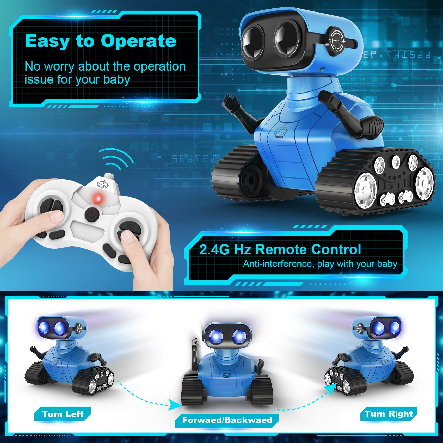 Hamourd Robot Toys for Boys Girls, Rechargeable Remote Control Emo Robots with Auto-Demonstration, Flexible Head & Arms, Dance Moves, Music, Shining LED Eyes for 5+ Years Old Kids