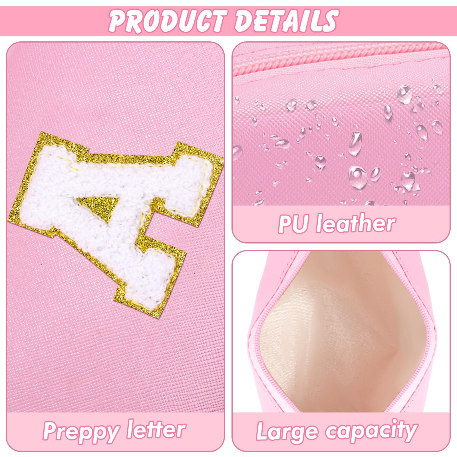 URSKYTOUS Initial Makeup Bag Personalized Preppy Cosmetic Bag Travel Toiletry Bag Waterproof PU Small Makeup Pouch Bag for Purse Birthday Gift Cute Stuff for Teen Girls Women (Pink A)