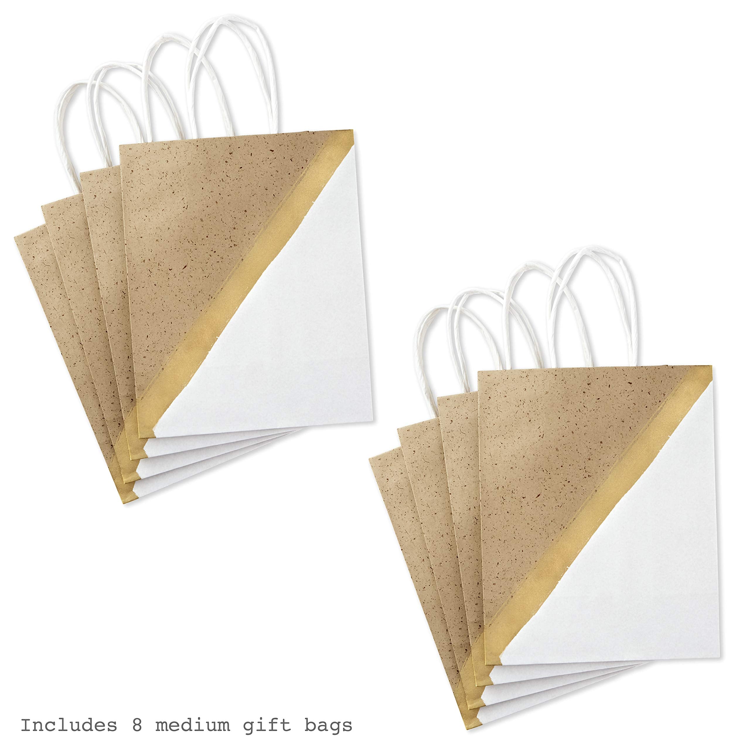 Hallmark 9" Medium Paper Gift Bags (Pack of 8 - White & Kraft) for Easter, Birthdays, Mother's Day, Weddings, Graduations, Baby Showers, Bridal Showers, Care Packages and More