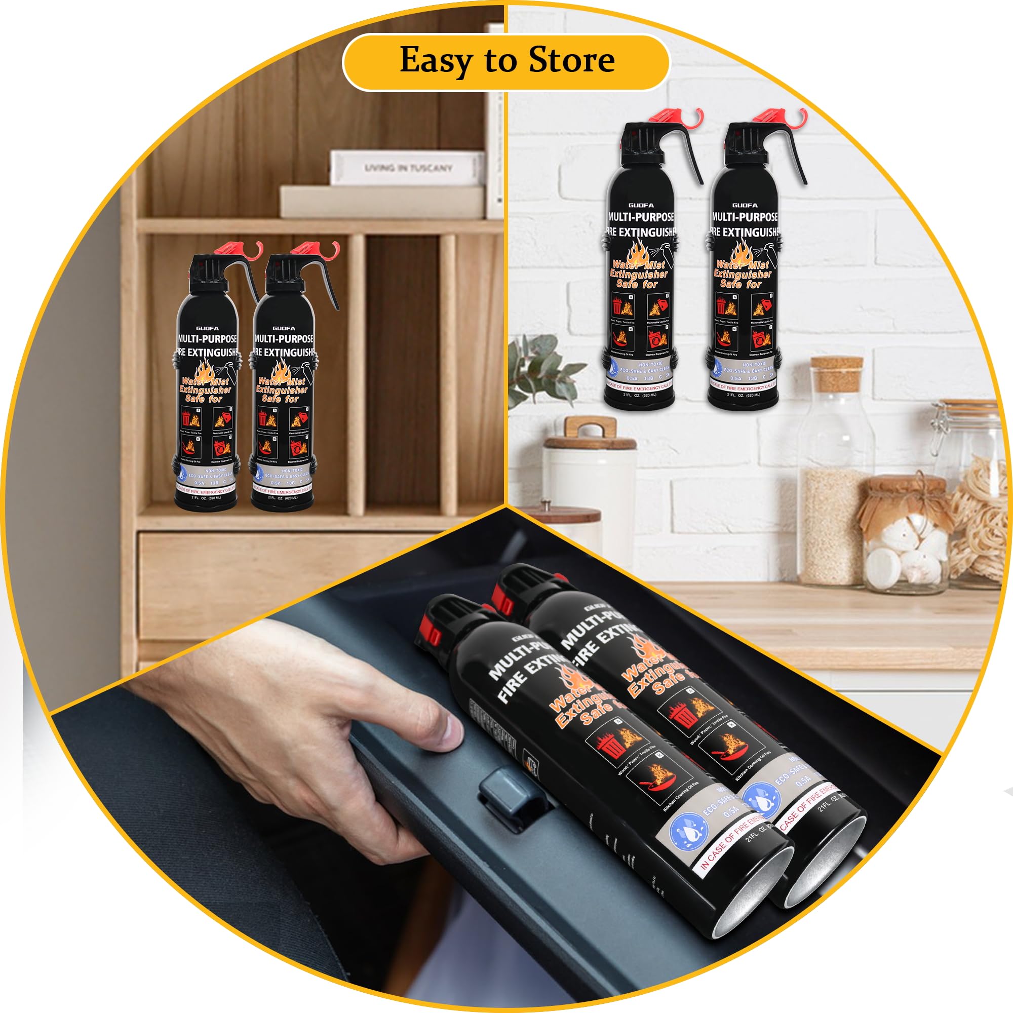 Fire Extinguishers for Home, 1 Pack Vehicle Fire Extinguisher with Mount, Compact Fire Extinguisher Effective on A, B, C, K Fires, Water-Based Extinguisher for Car Boat House Office Kitchen Garage