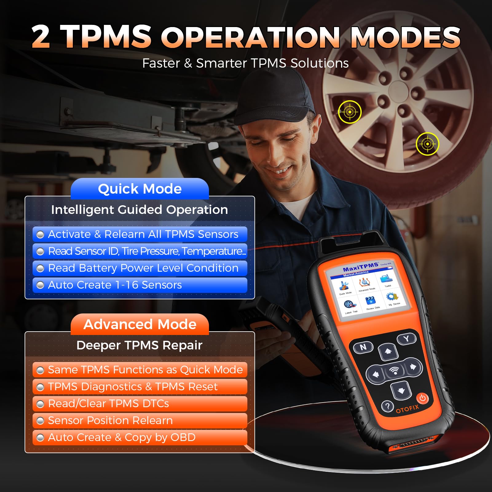 OTOFIX TireGO808 TPMS Relearn Tool,2024 Newest WiFi TPMS Programming Tool, Relearn Activate Diagnostic All TPMS Sensors,Program MX-Sensor(315/433MHz),Lifetime Update