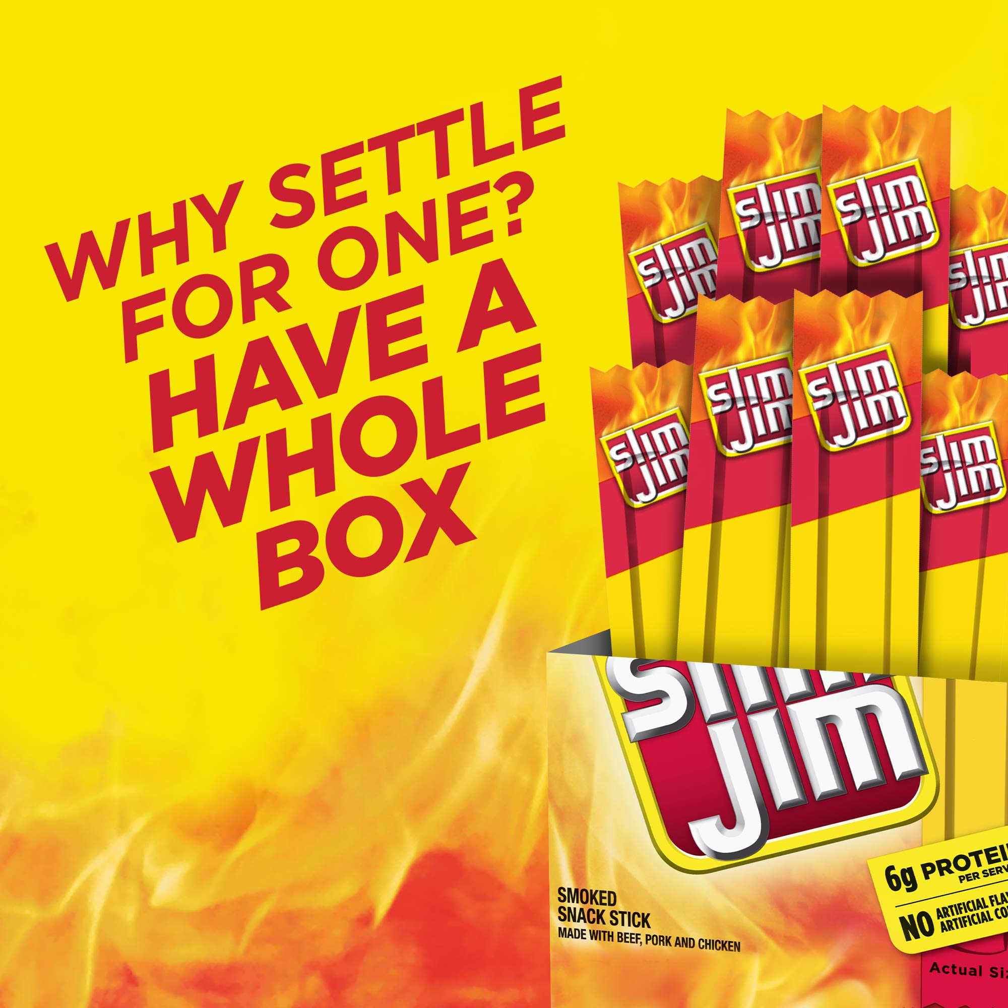 Slim Jim Smoked Meat Sticks, Original Flavor, 6g Protein Per Serving, Snack Size, Lunchbox Snack, 0.28 oz. (14 Count)