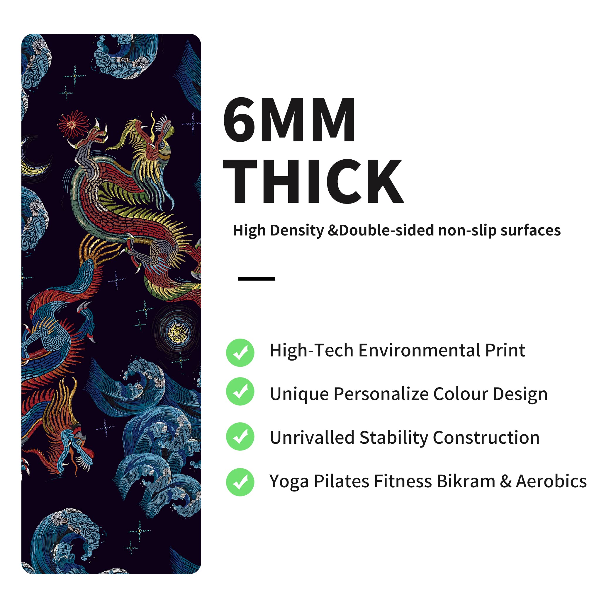 nuveti Yoga Mat Print Extra Thick TPE Non Slip Fitness Exercise Mat with Carrying Bag,72"x24" Extra Thick 6MM Exercise & Workout Mat for Yoga, Pilates Fitness and Floor Exercises