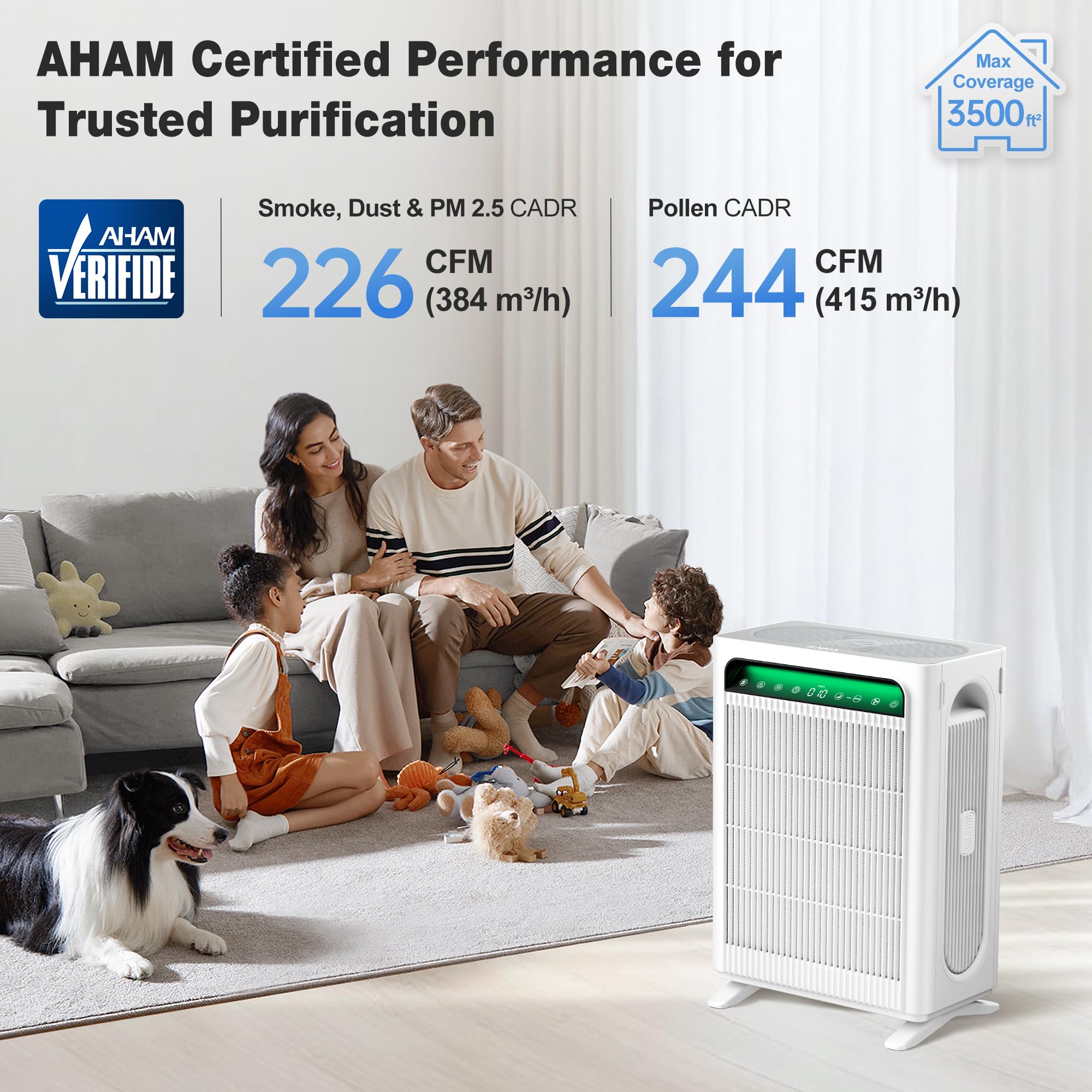 KNKA Air Purifier for Home Bedroom Large Room Up to 3,500 Ft², HEPA Air Cleaner with Washable Pre-Filter, AHAM VERIFIDE, AQI Display, ECO Mode, Pet Mode for Pets, Allergies, Dust, Pollen, APH4000