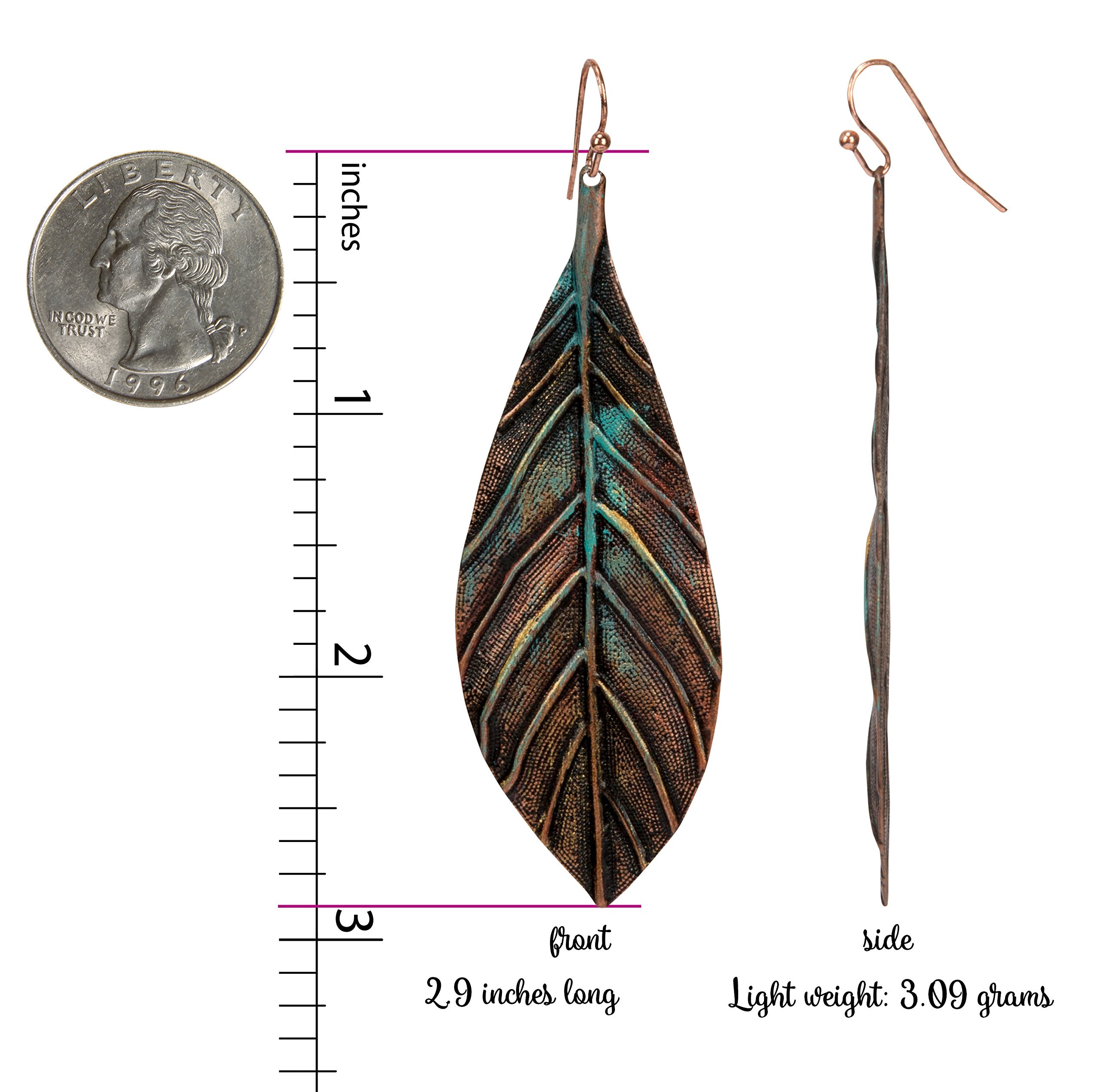 SPUNKYsoul Handmade Boho Lightweight Statement Leaf Earrings with Detailed Texture for Women