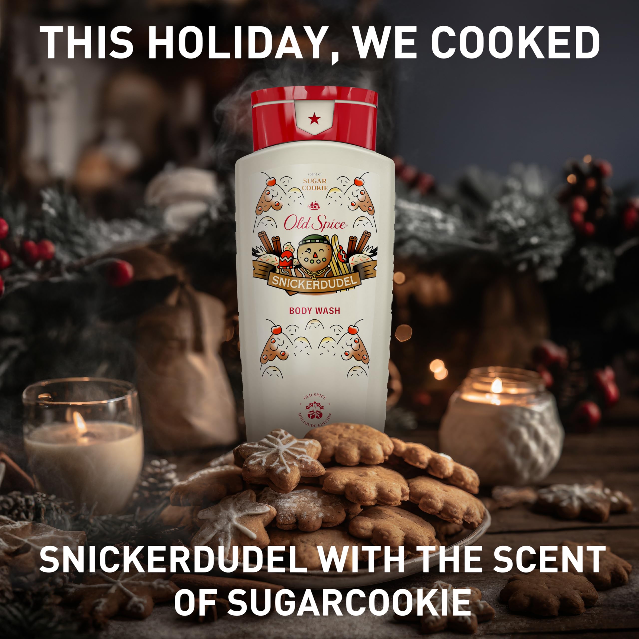 Old Spice Body Wash for Men, Holidudes Limited Edition, 24/7 Holiday Freshness, Lasting Scent and Rich Lather, Stocking Stuffer, Snickerdudel Sugar Cookie Scent, 16 fl oz