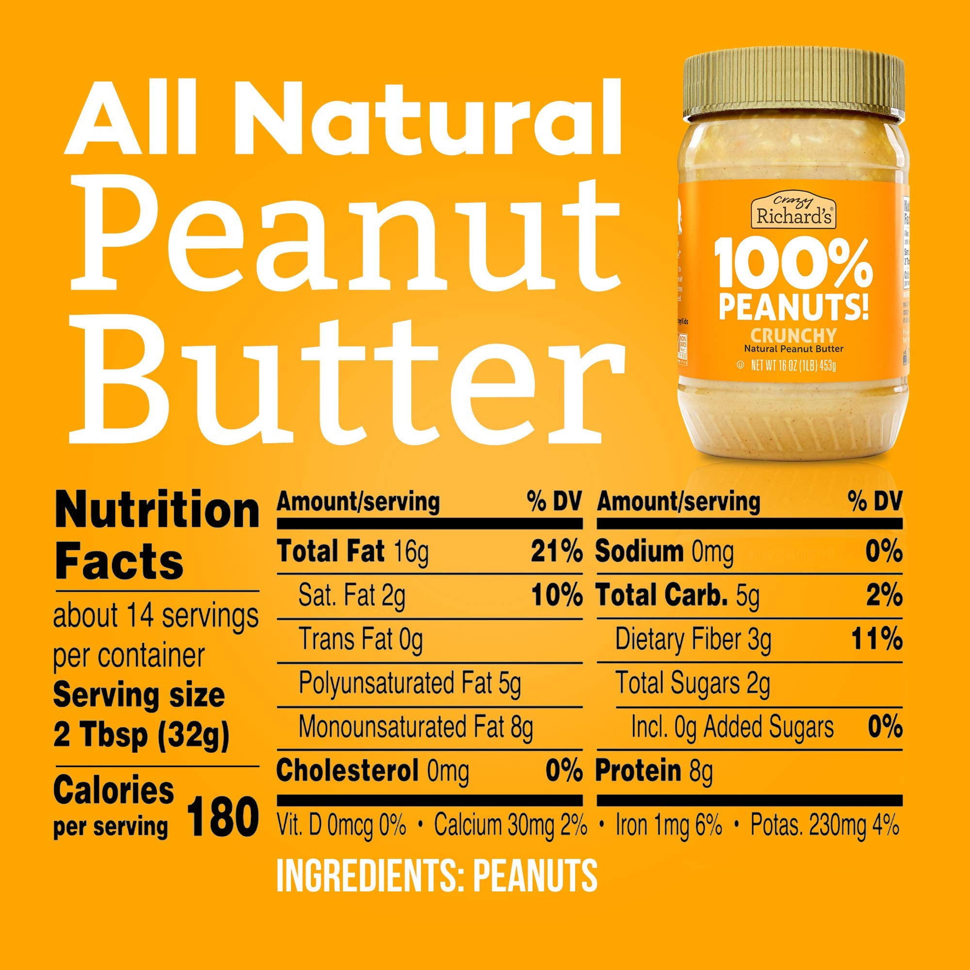 Crazy Richard Peanut Butter, Crunchy, 16 oz