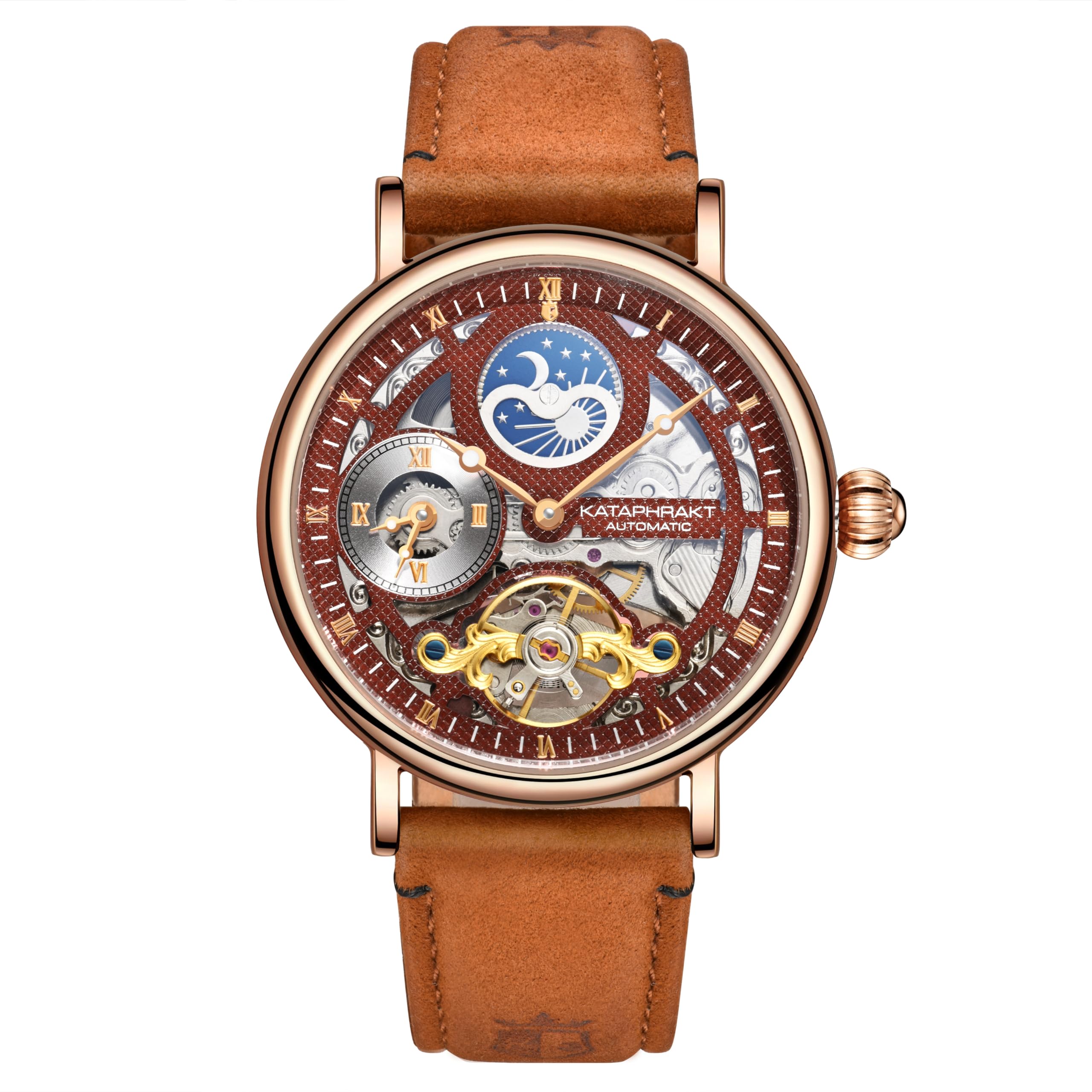 Kataphrakt Hoplon Mechanical Watch - Beautiful Timepiece for The Ultimate Fashion Statement! Robust, Affordable, and Stylish Skeleton Automatic Watch (Mocha Oak)