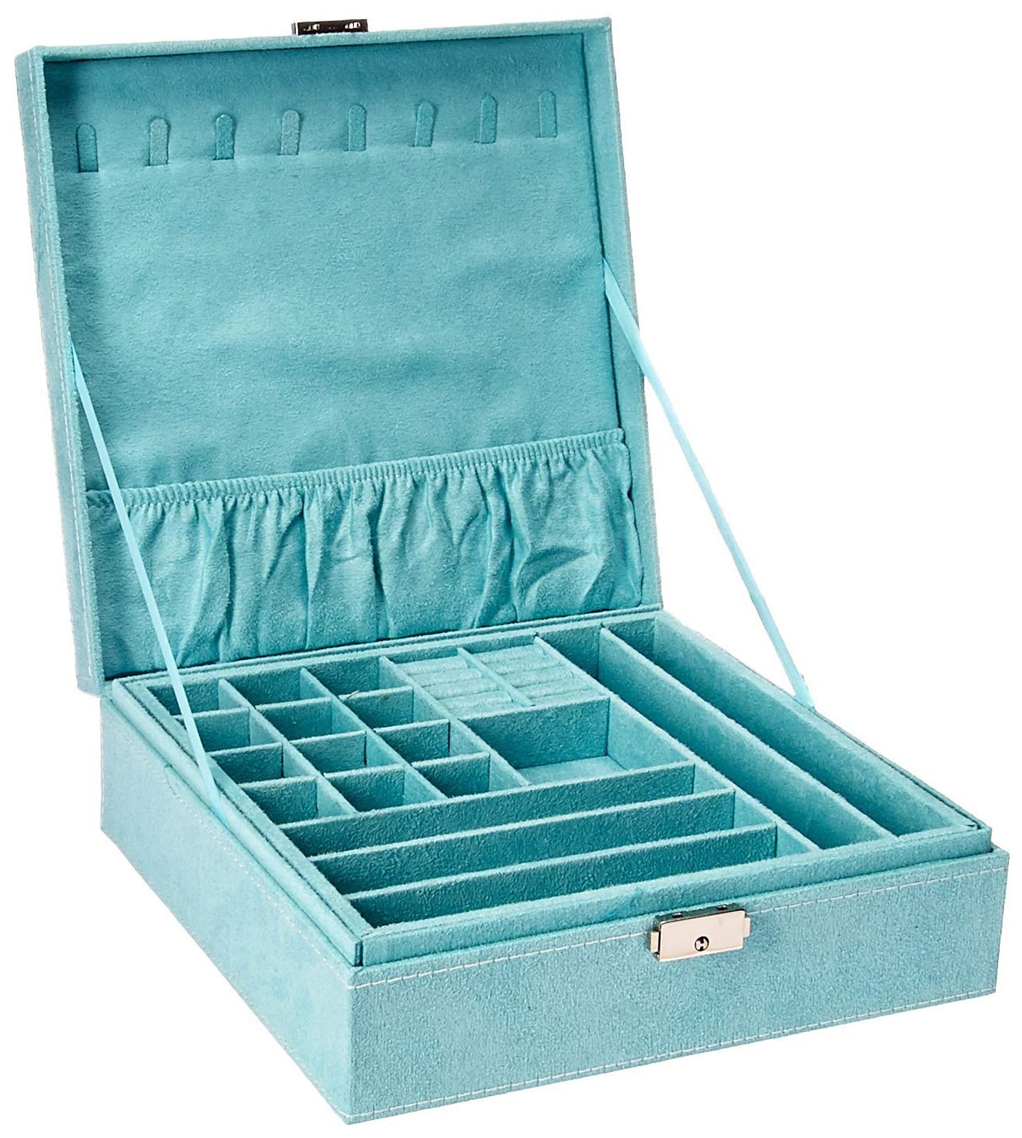 KLOUD City Two-Layer Jewelry Box Organizer Display Storage case with Lock (Blue)