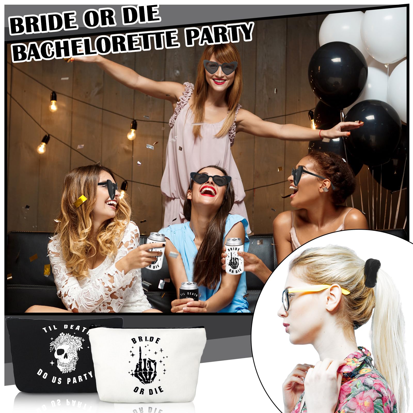 Norme Bride or Die Bachelorette Party Decor Till Death Do Us Party Gift Set with Scrunchies Cosmetic Bag Sunglasses(28 Pcs)