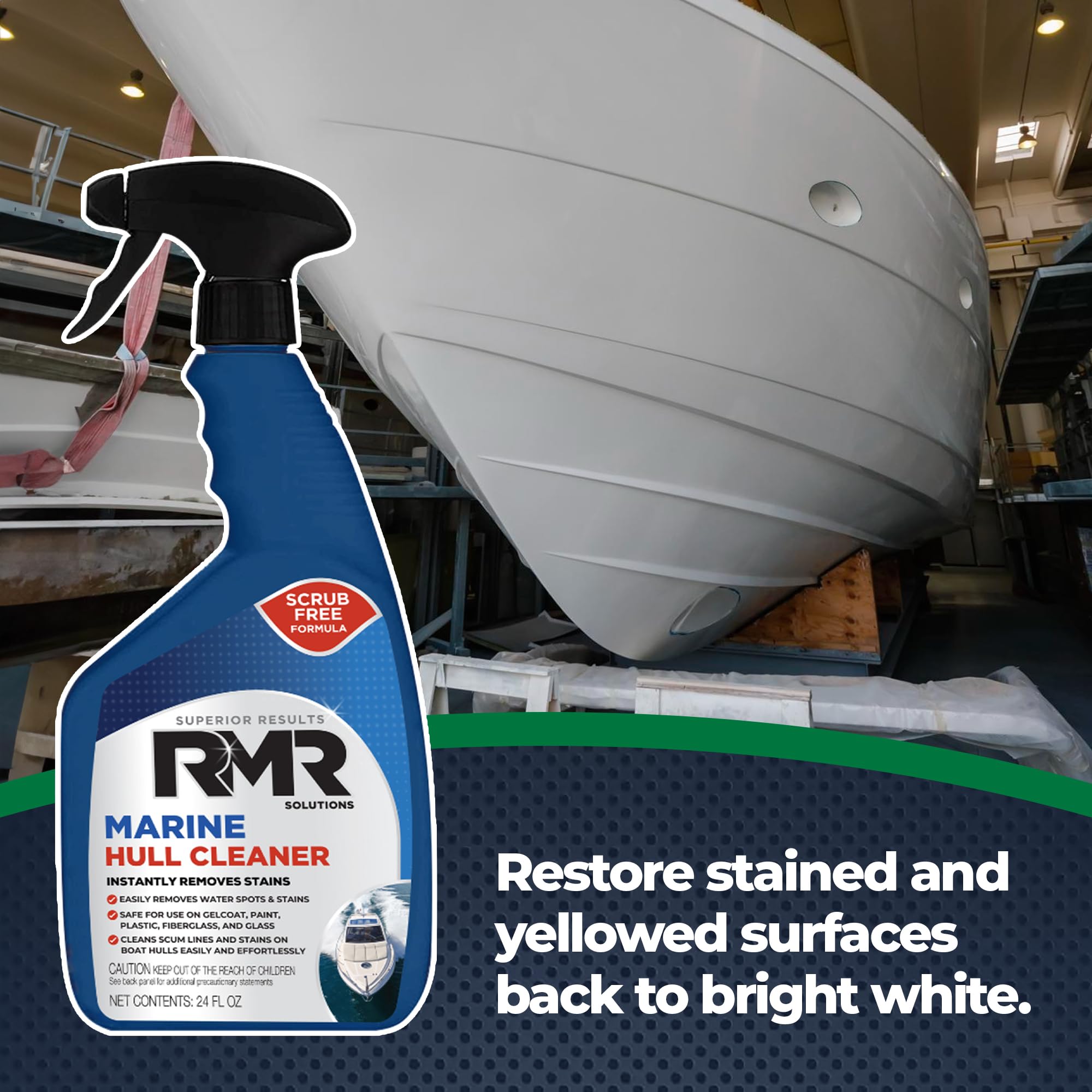 RMR Marine Hull Cleaner, Heavy Duty Boat Wash for Cleaning Slimy & Grimy Surfaces, Rust, Stain, & Water Spot Remover, 24 Ounce Spray