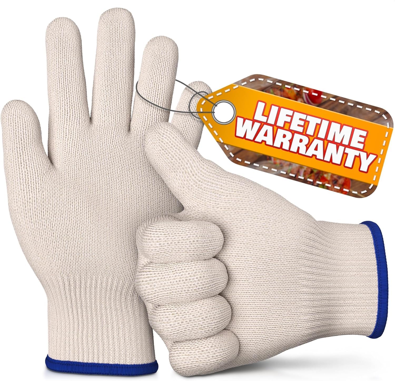 Heat Resistant Gloves for Grilling & Baking - Comfortable Aramid Oven Gloves with Fingers, Thick Knit Design - Ensures Hand Protection and Secure Grip for Handling Hot Pans and Dishes