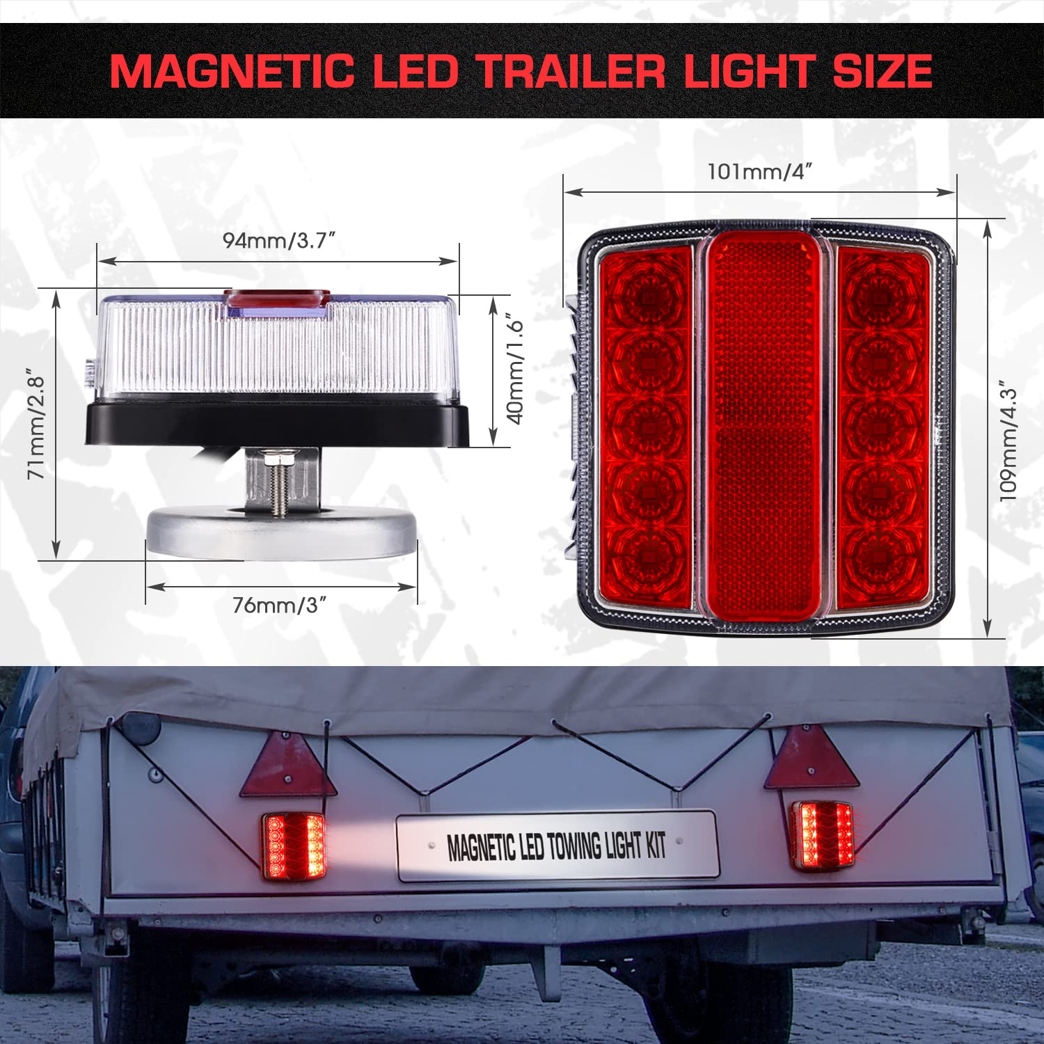 LINKITOM Magnetic LED Trailer Towing Light Kit, 24ft Cable with 7 pin plug, IP68 Waterproof, DOT Approved