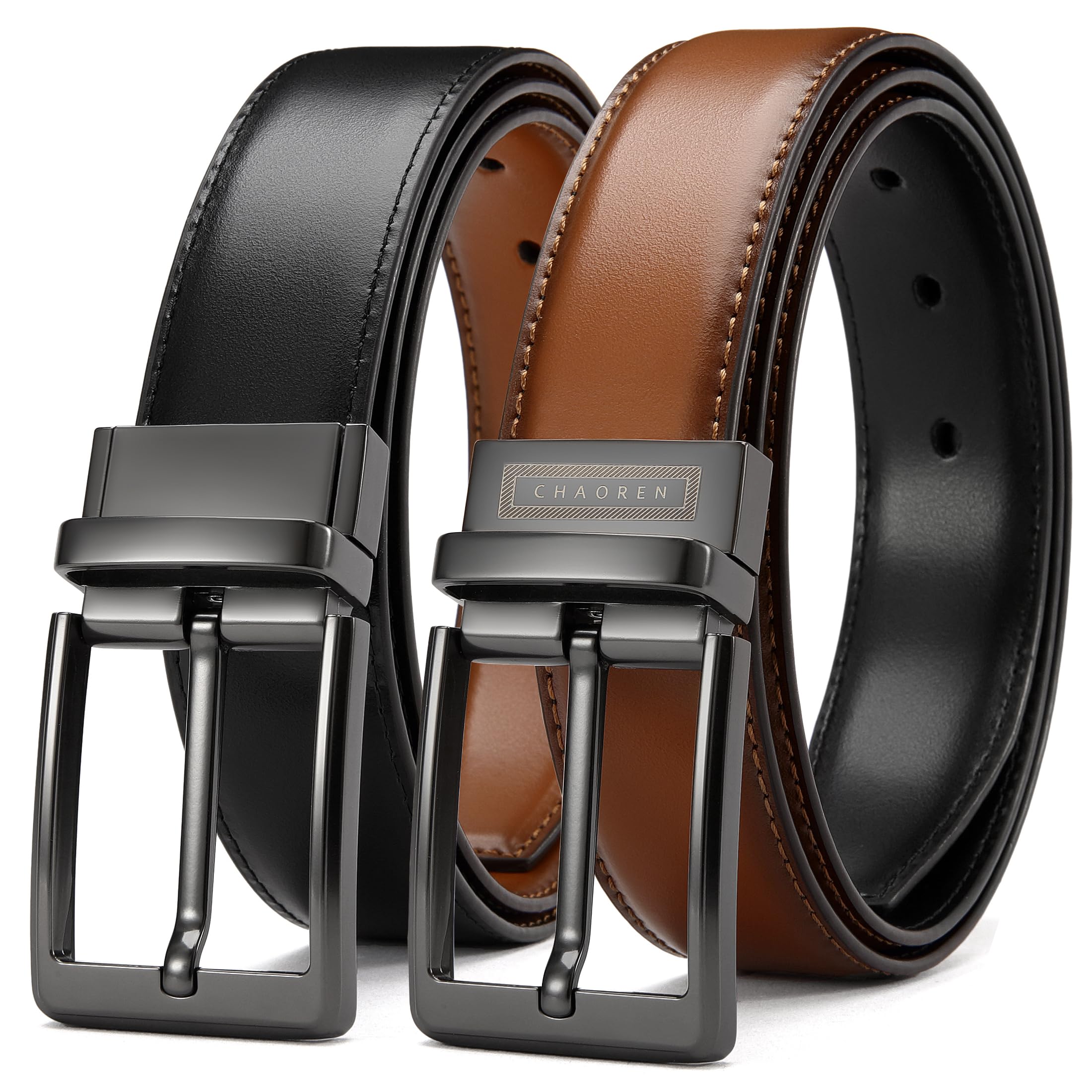 CHAOREN Mens Belts Leather Reversible - One Belt, Two Styles for Dress and Casual Wear