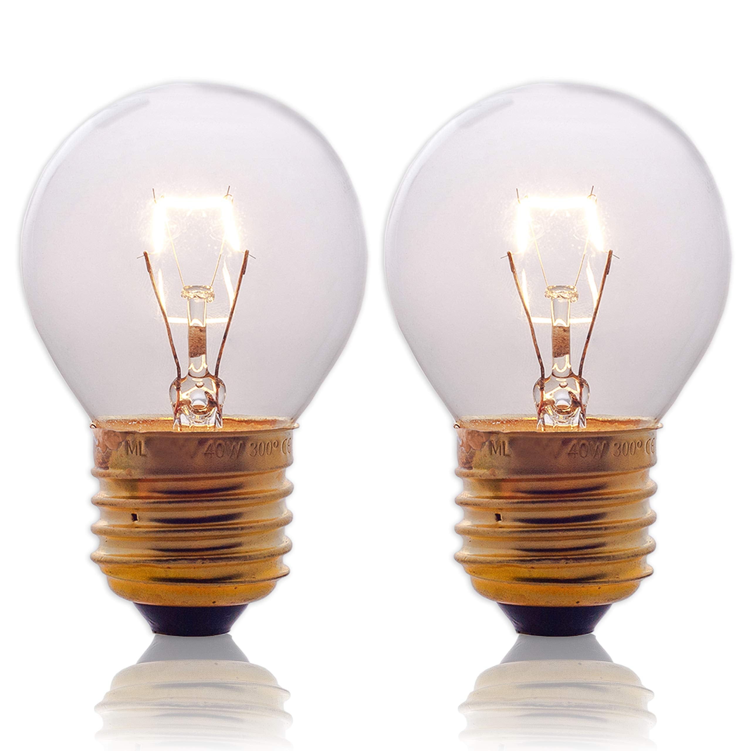 Oven Light Bulbs – 40 Watt Appliance Replacement Bulbs for Oven, Stove, Refrigerator, Microwave. Incandescent - High Temp G45 E26/E27 Socket -Warm White - 400 Lumens - Clear.2 Pack