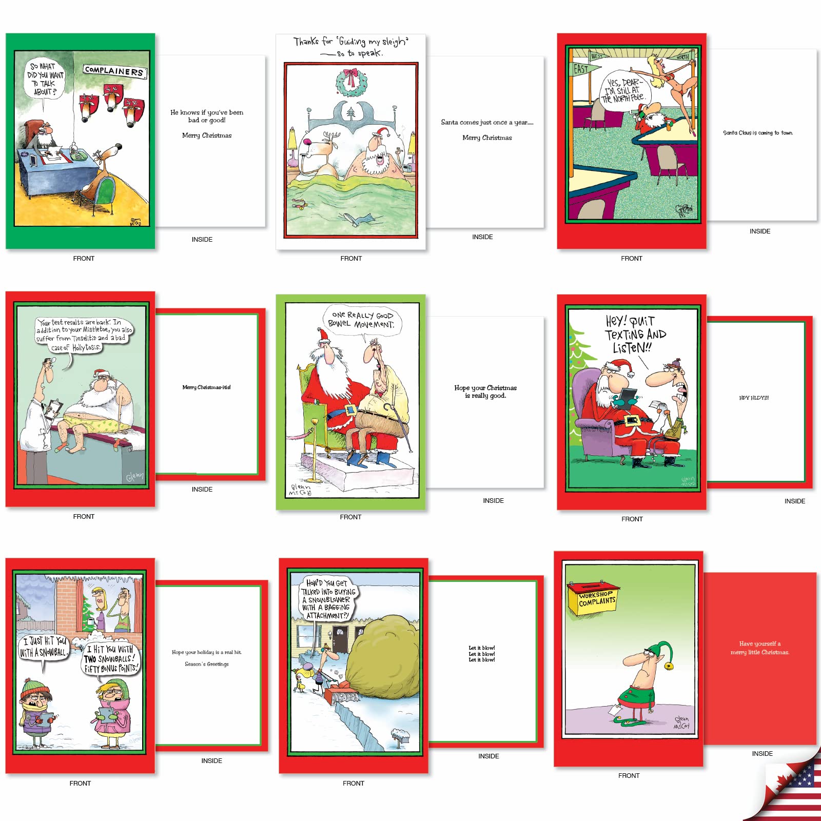 NobleWorks - 36 Assorted Bulk Box Set Funny Cartoons Christmas Cards with Envelopes (36 Designs, 1 Each) Humor Holiday Merry Christmas Variety Pack for Men, Women - A McCoy Bros. AC7139XSG-B1x36