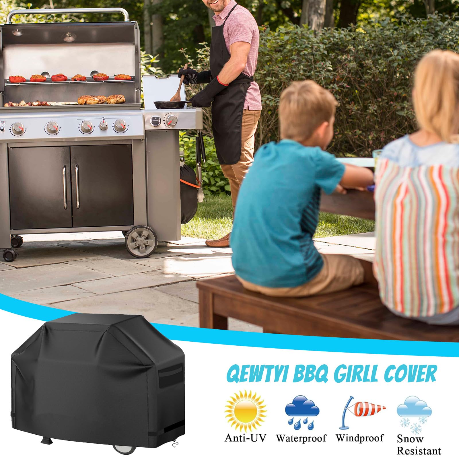 Grill Cover 600D Heavy Duty BBQ Grill Cover for Outdoor Grill, Waterproof, Anti-UV, Rip-Proof, Fade Resistant Material, Barbecue Cover with Hook-and-Loop Straps, (52" L x 24" W x 48" H, Black)