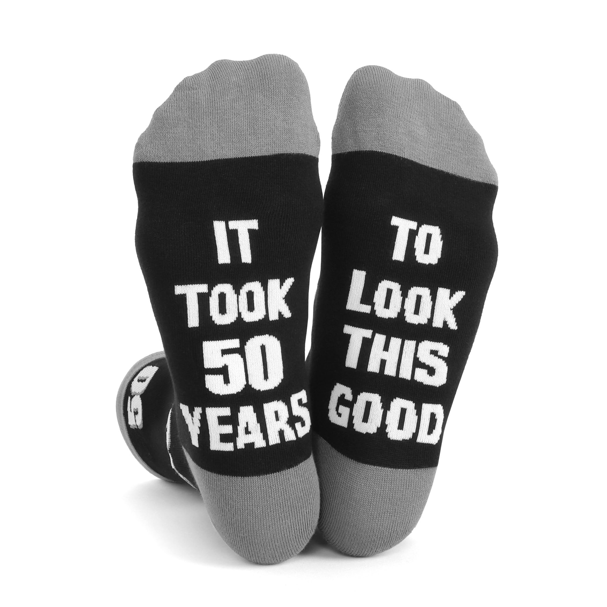 Bibalabili Men Fun Crews Socks for 40th 50th 60th Birthday Gifts, Men Funny Black Crew Cotton Socks (Gifts for 50th Birthday)