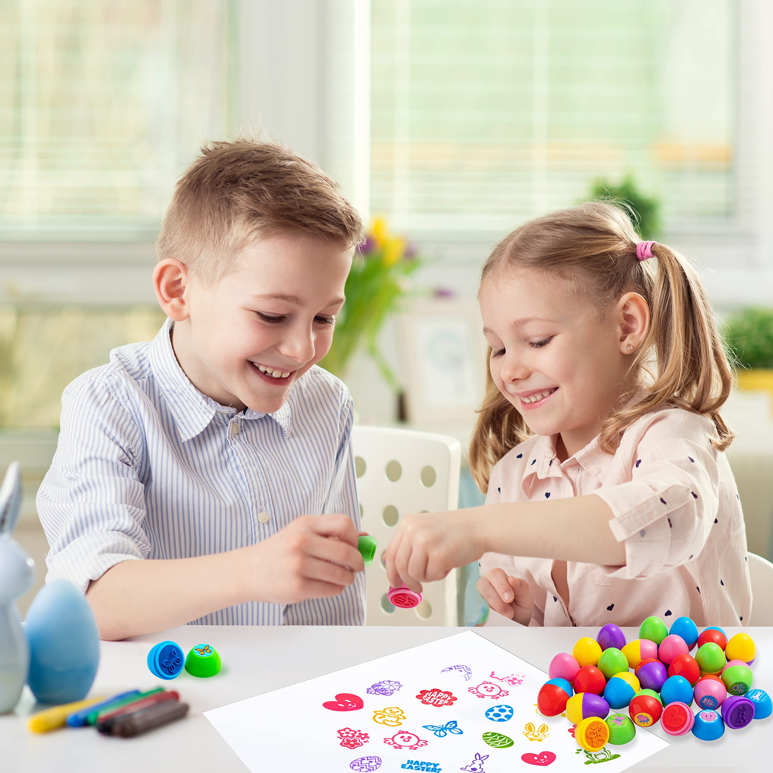 JOYIN 24 Pcs Easter Egg Stampers Toys for Easter Eggs Hunt Game, Basket Stuffers Fillers, Kids Gifts, Party Favor, Self Inking Stamp for Classroom Prize Supplies