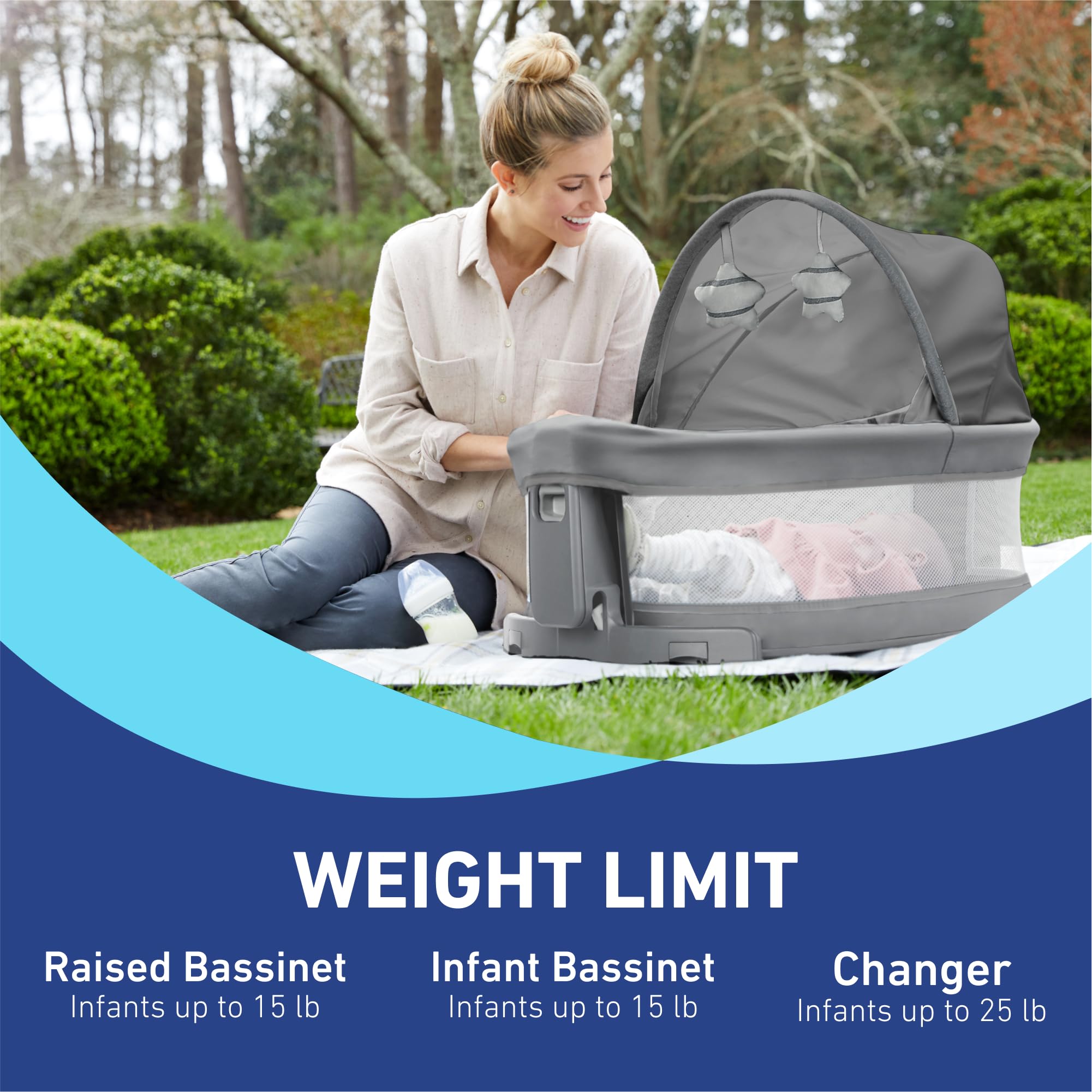 Graco Pack n Play Dome LX Playard with Baby Bassinet, Lightweight Portable Crib, Push-Button Fold Travel Crib, Redmond, Convertible