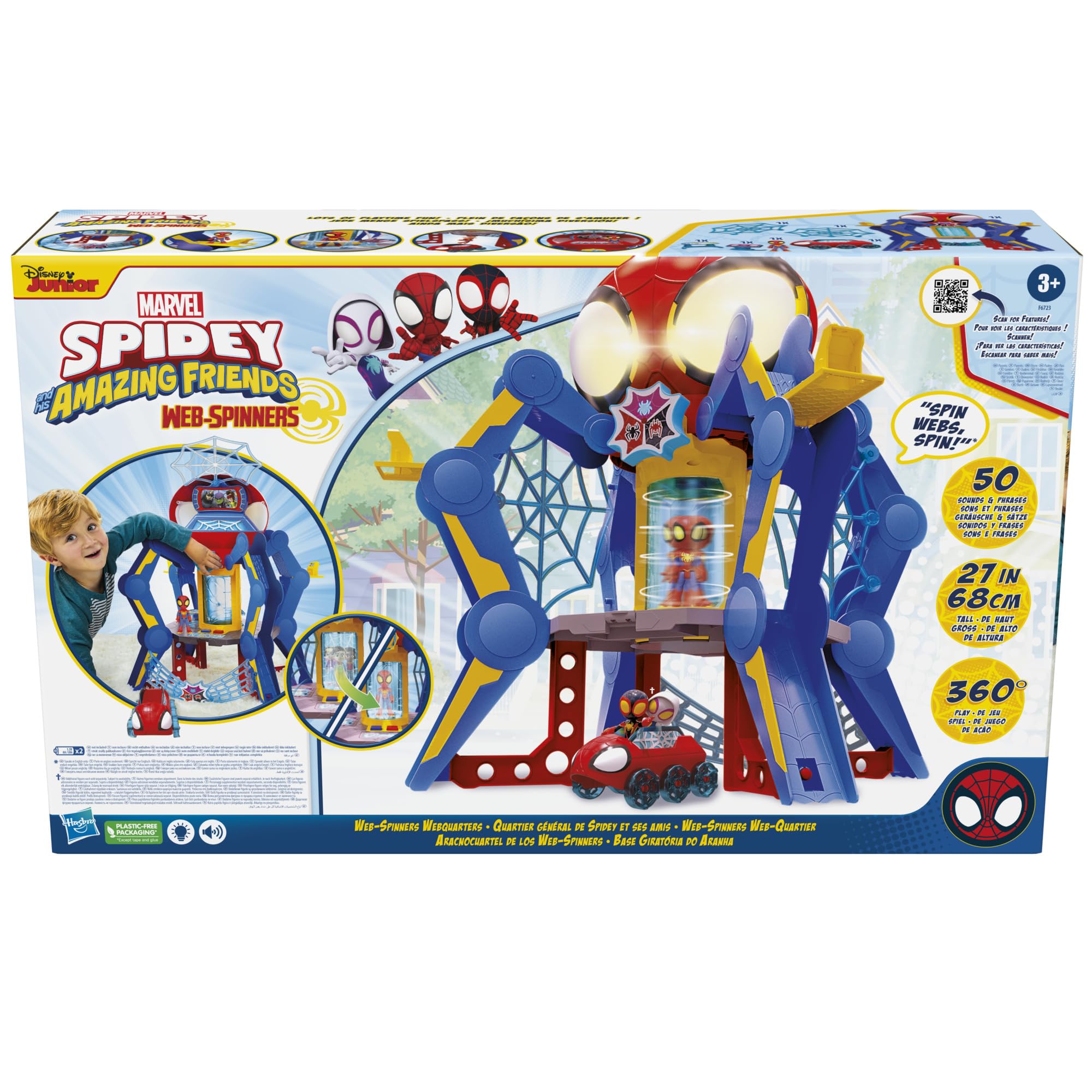 Spidey and His Amazing Friends Web-Spinners Web-Quarters, Kids Playset with Action Figure, Vehicle, and Accessories, Marvel Super Hero Toys, Ages 3 and Up