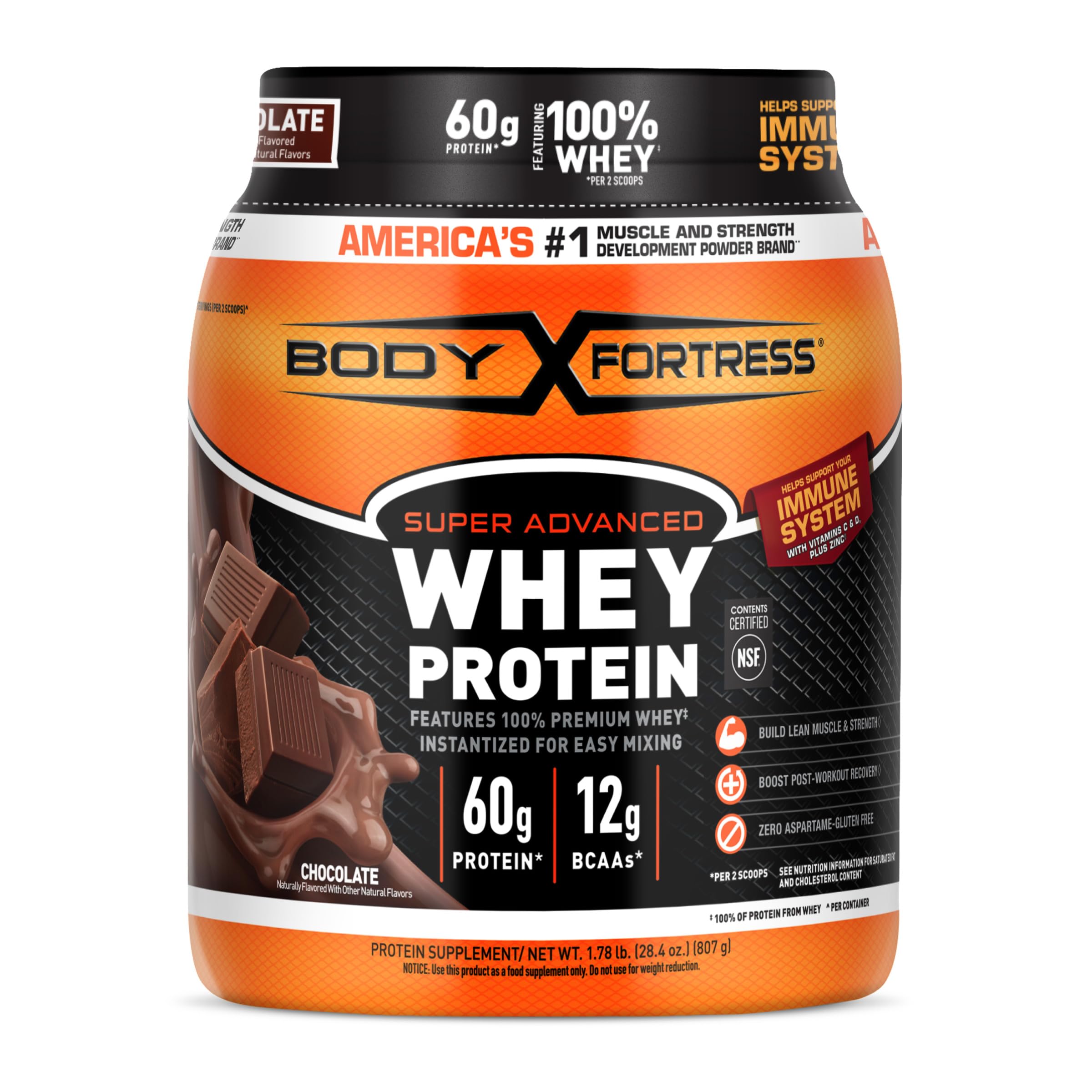 Body Fortress 100% Whey, Premium Protein Powder, Chocolate, 1.78lbs (Packaging May Vary)