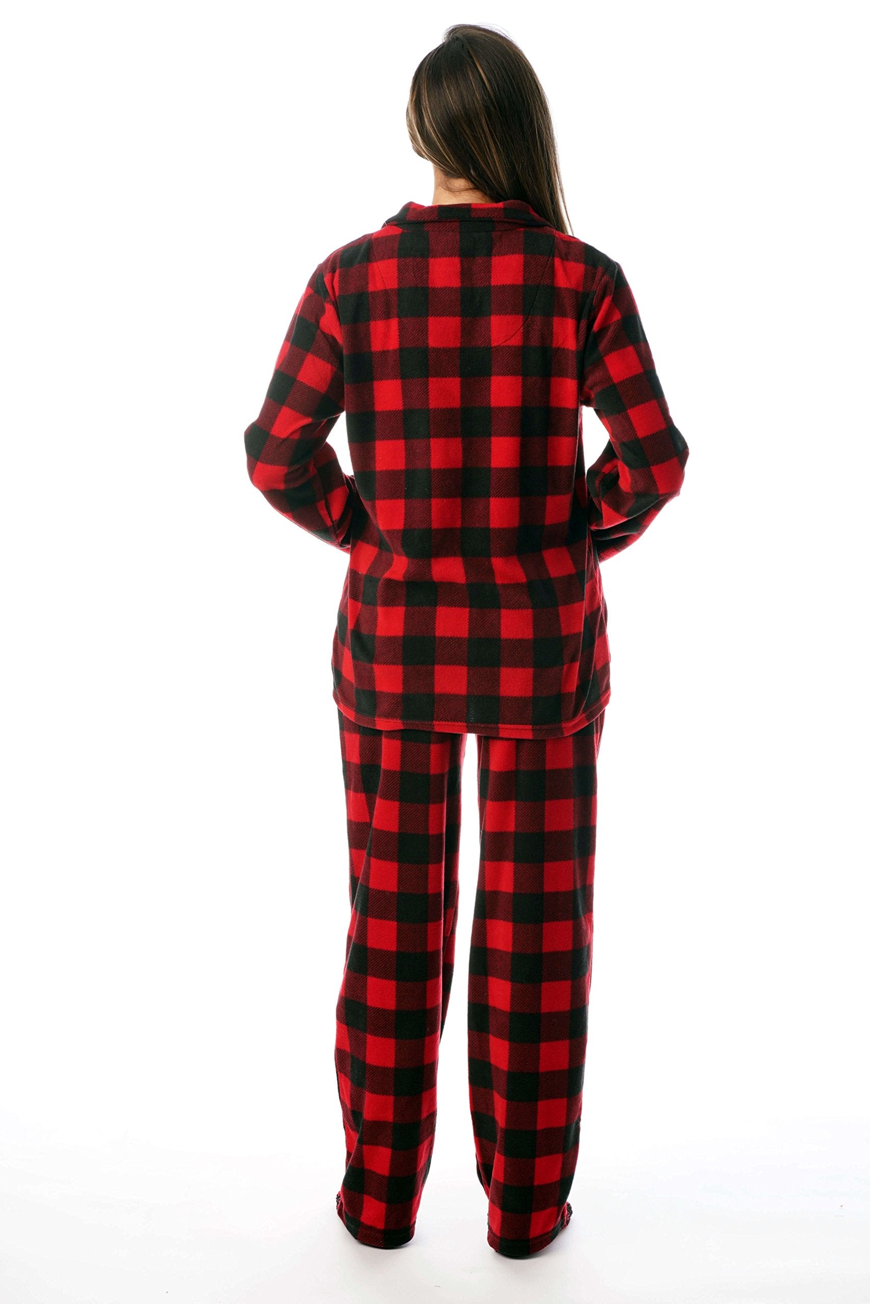 #followme Printed Microfleece Button Front PJ Pant Set with Socks 6370-10195-2X, Red Black - Buffalo Plaid