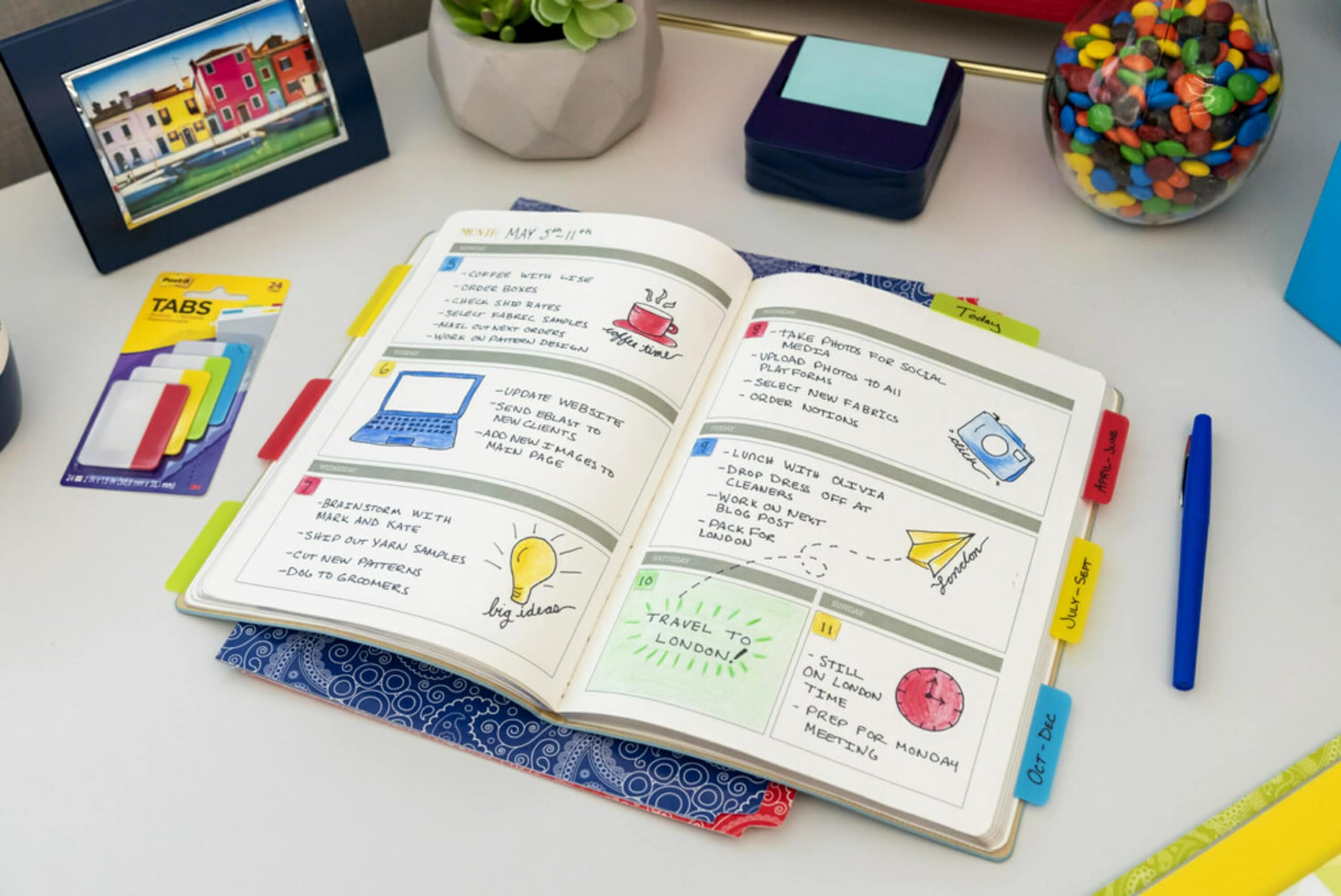 Post-it Tabs, 2 in, Solid, Assorted Colors, 6 Tabs/Color, 5 Colors, 30 Tabs/Pack (686-ROYGB)