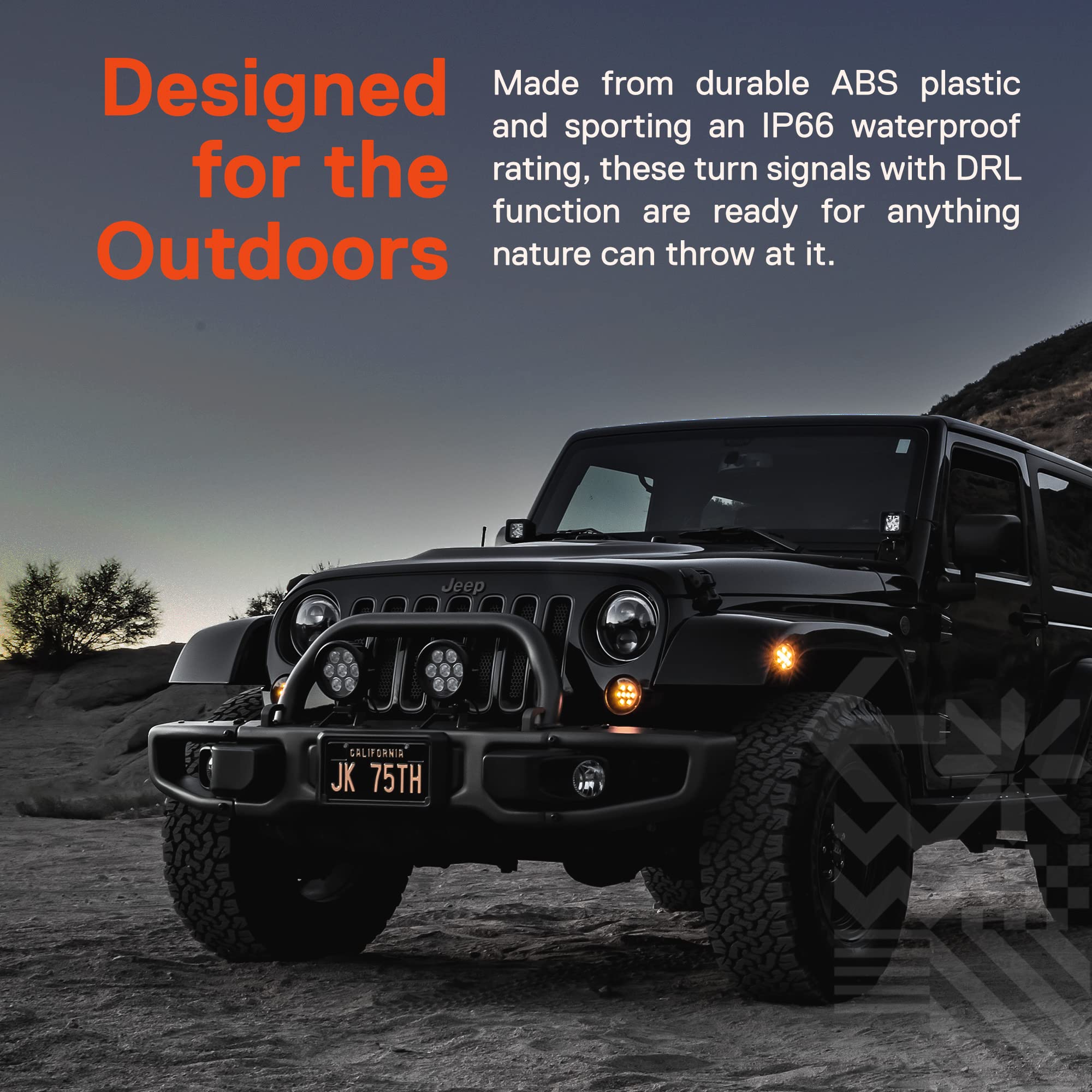 TRUE MODS LED Turn Signal & Side Marker Light Replacement for Jeep Wrangler [Smoked Lens] [Amber] LED Light Kit Compatible with Jeep Wrangler JK & Unlimited 2007-2018 Accessories