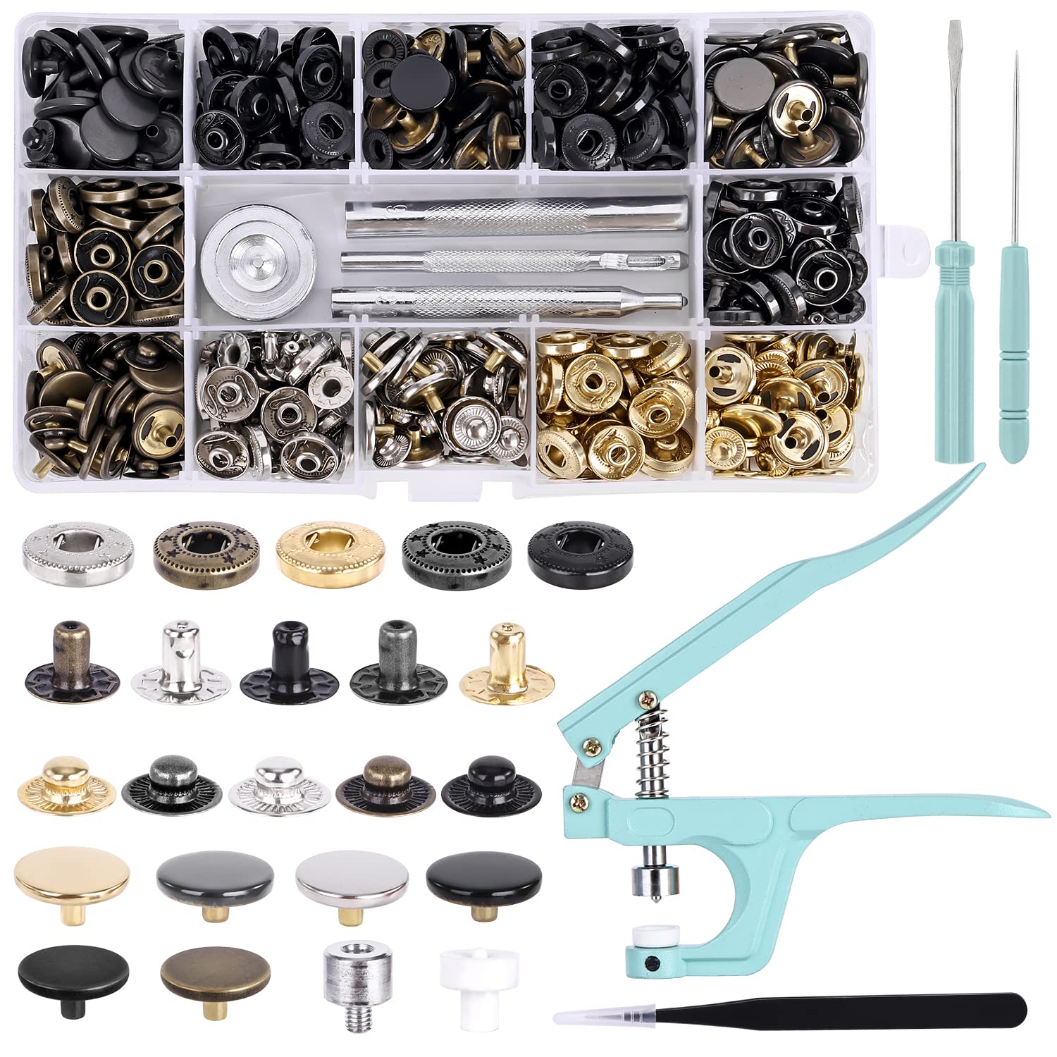 120 Set Leather Snap Fasteners Kit, 12.5 mm Metal Snaps with Snaps 6 Color Leather Snaps for Clothes, Jackets, Jeans Wears, Bracelets, Bags (6 Color)