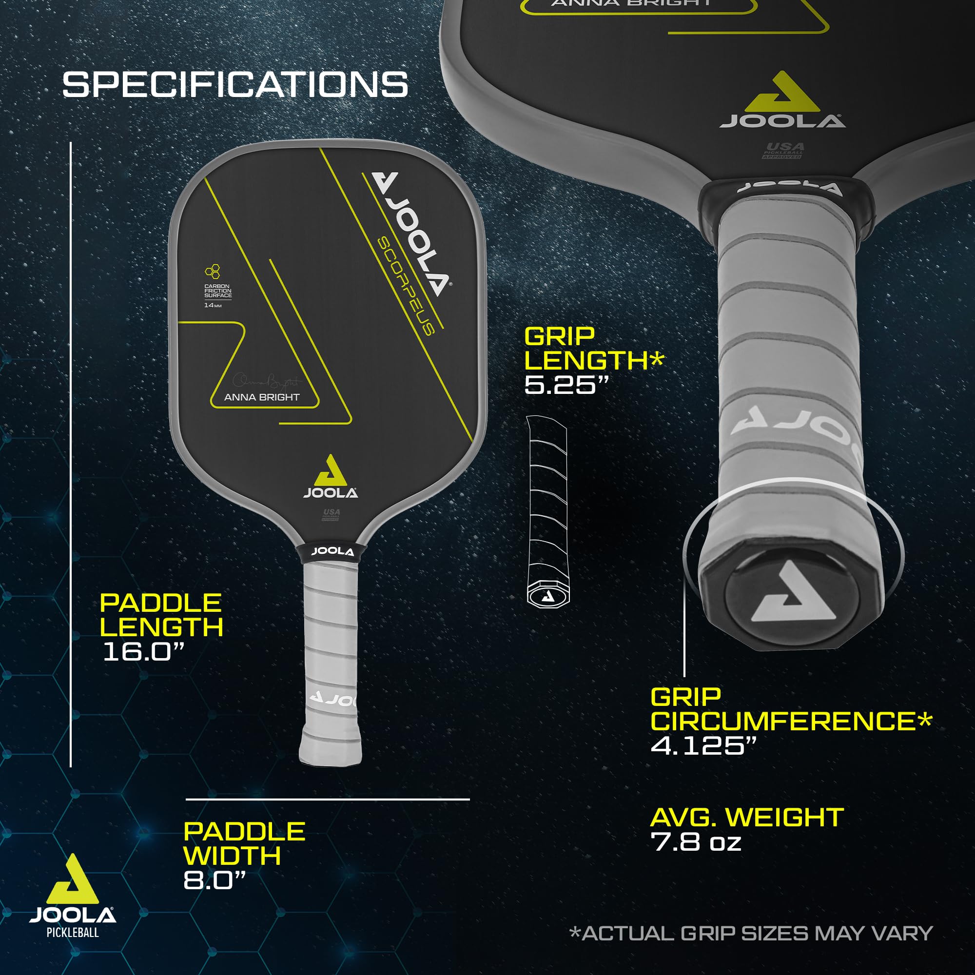 JOOLA Anna Bright Pickleball Paddle - Carbon Fiber, Charged Surface, USAPA Approved, 14mm