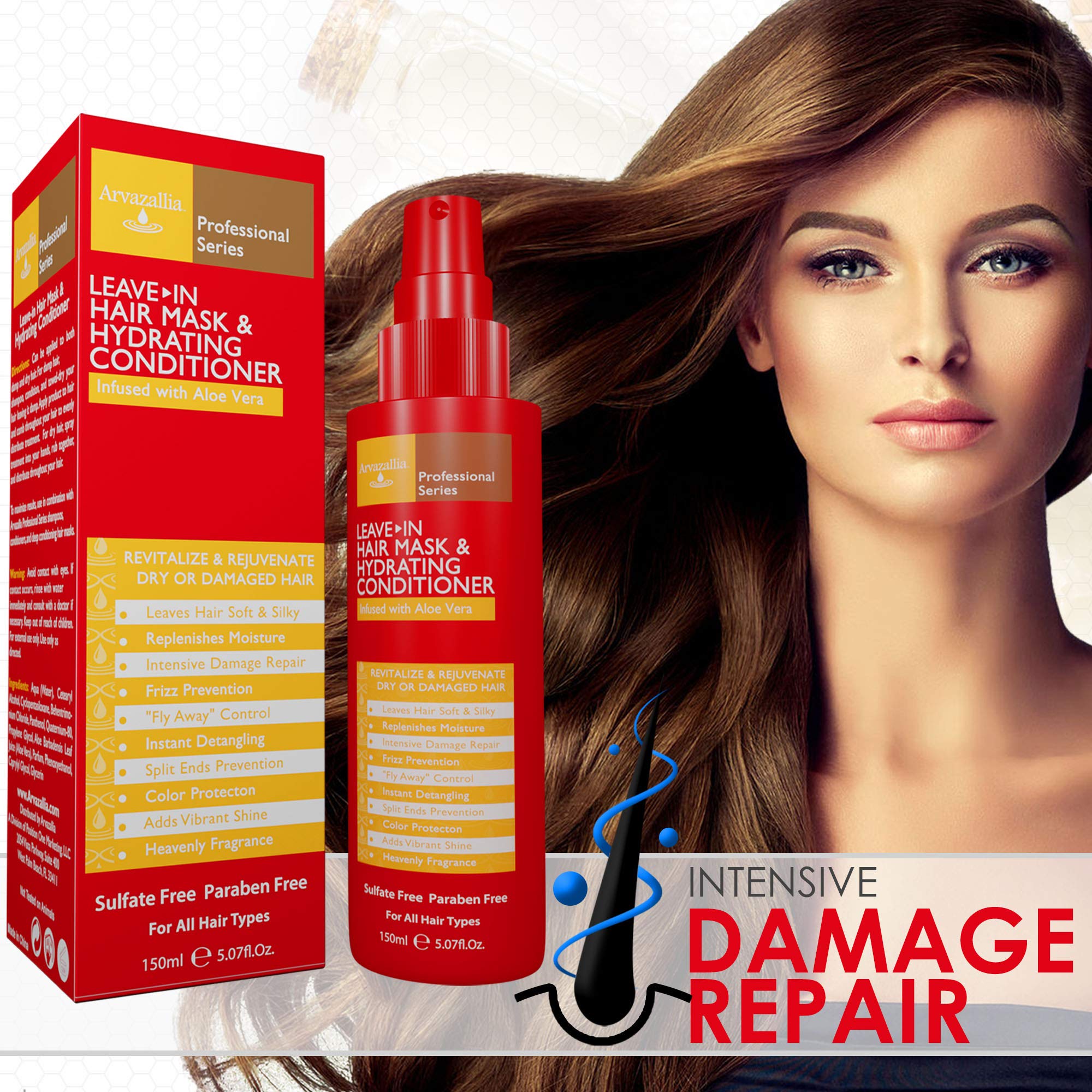 Arvazallia Leave-in Hair Mask and Hydrating Conditioner Spray for Dry or Damaged Hair - Professional Grade Leave-in Conditioner and Moisturizer