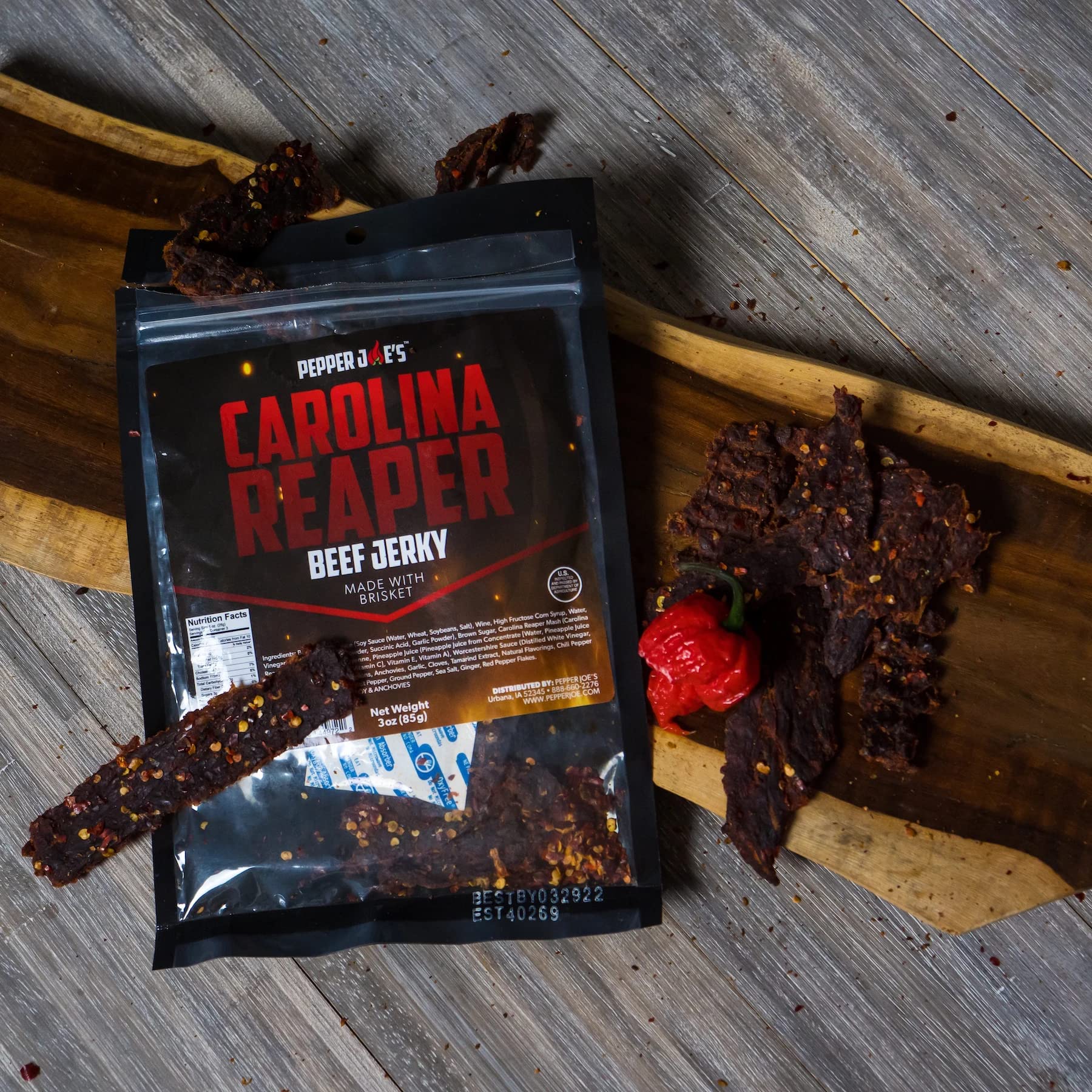 Pepper Joe’s Carolina Reaper Beef Jerky – Dangerously Delicious Spicy Beef Jerky with World’s Hottest Pepper and Premium Brisket Cuts – 3 Ounces