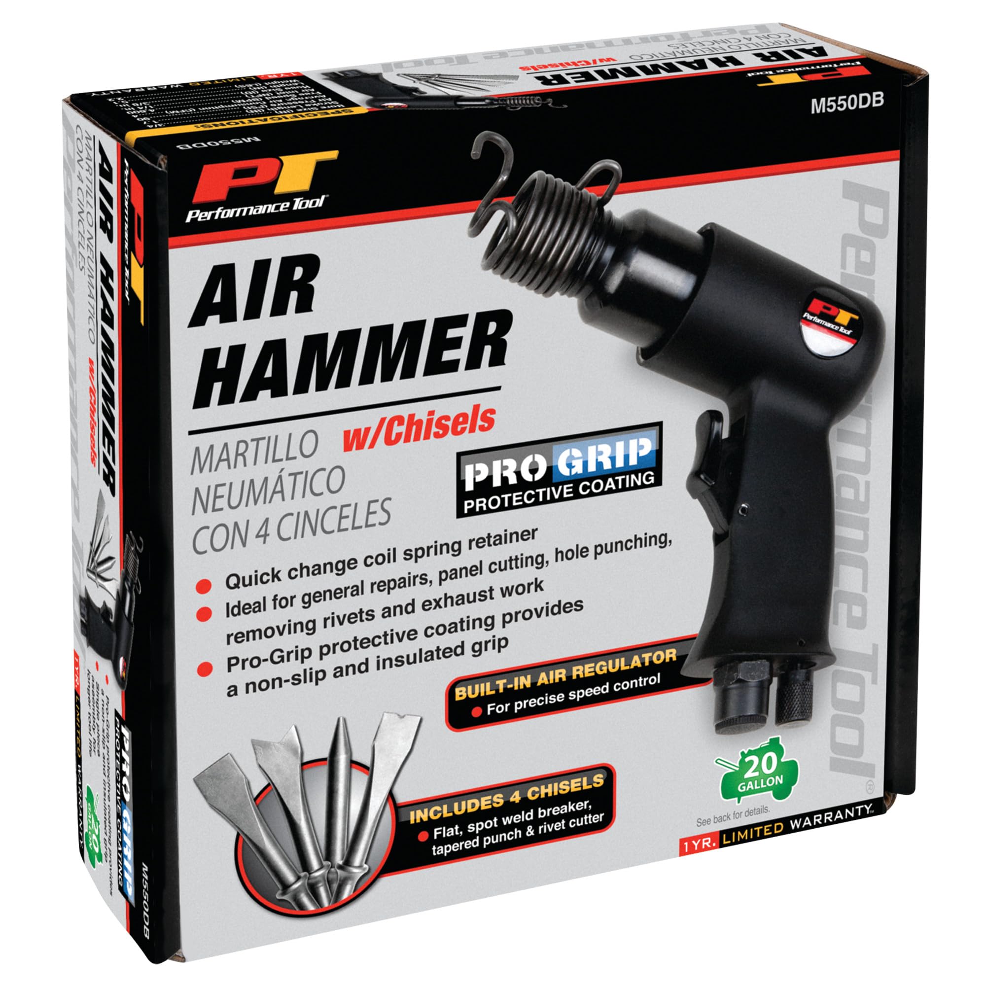 Performance Tool M550DB Air Hammer With 4 Chisels