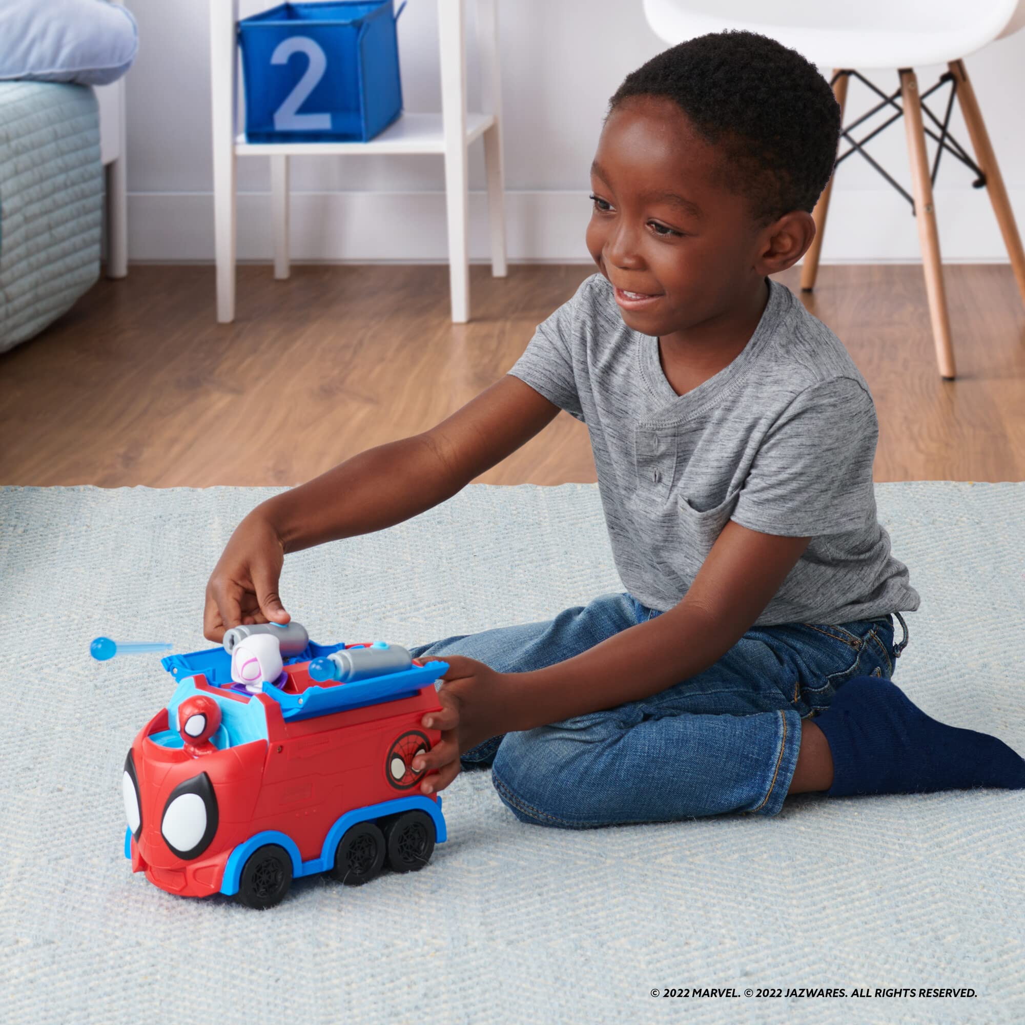 Jazwares Marvel's Spidey and His Amazing Friends Web Spinning Hauler - 8-Inch 3-in-1 Transforming Vehicle - Toys Featuring Your Friendly Neighborhood Spideys