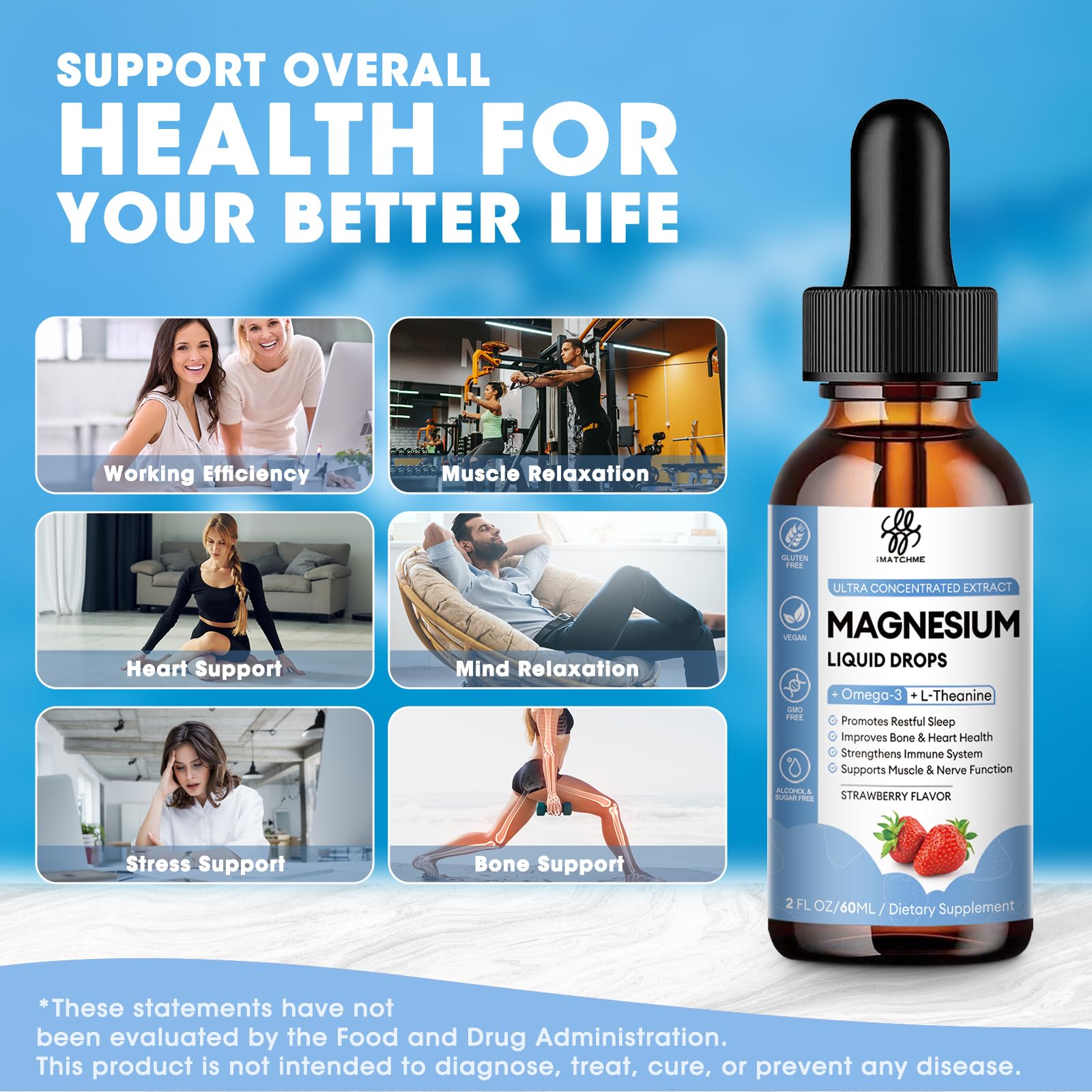(2 Pack) Magnesium Glycinate Liquid Drop with Citrate, Oxide and Taurate, Calm Magnesium with Omega3, L-Theanine, D3, B6, B12 for Calm, Sleep, Leg Cramps, Muscles, Energy, Sugar-Free Strawberry Flavor